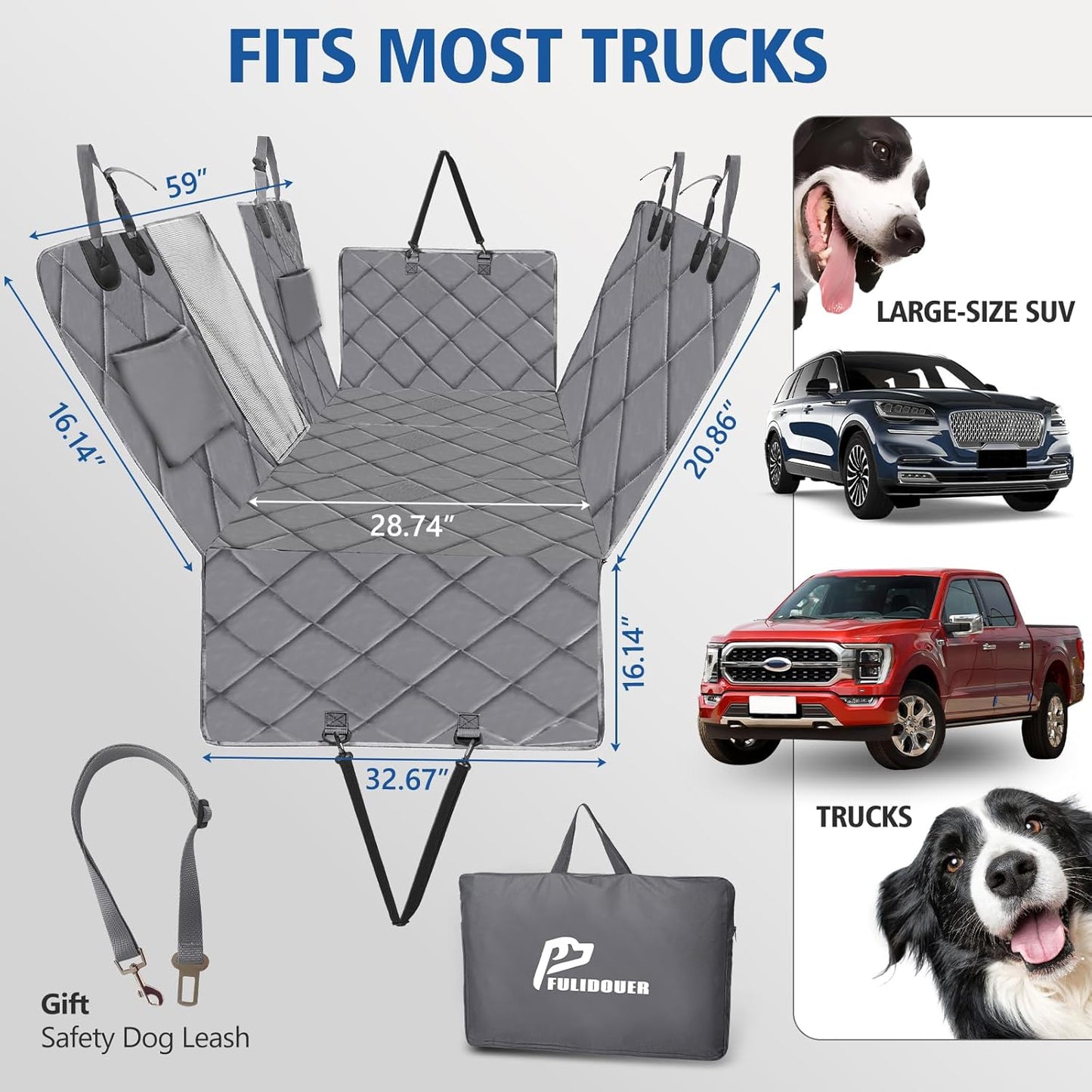 Truck Back Seat Extender for Dogs, Truck Dog Car Seat Cover for Back Seat Supports 400lbs, Hard Bottom Dog Seat Covers for Trucks, Waterproof Dog