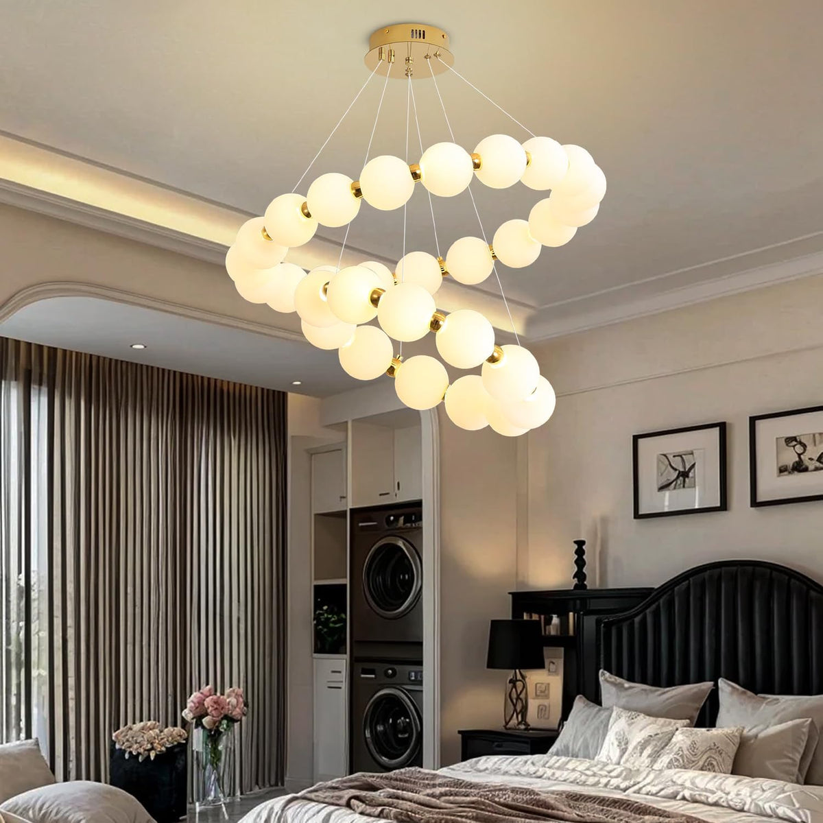 Modern Ring Chandeliers 2 Rings Bubble Chandelier Round Pendant Light Gold