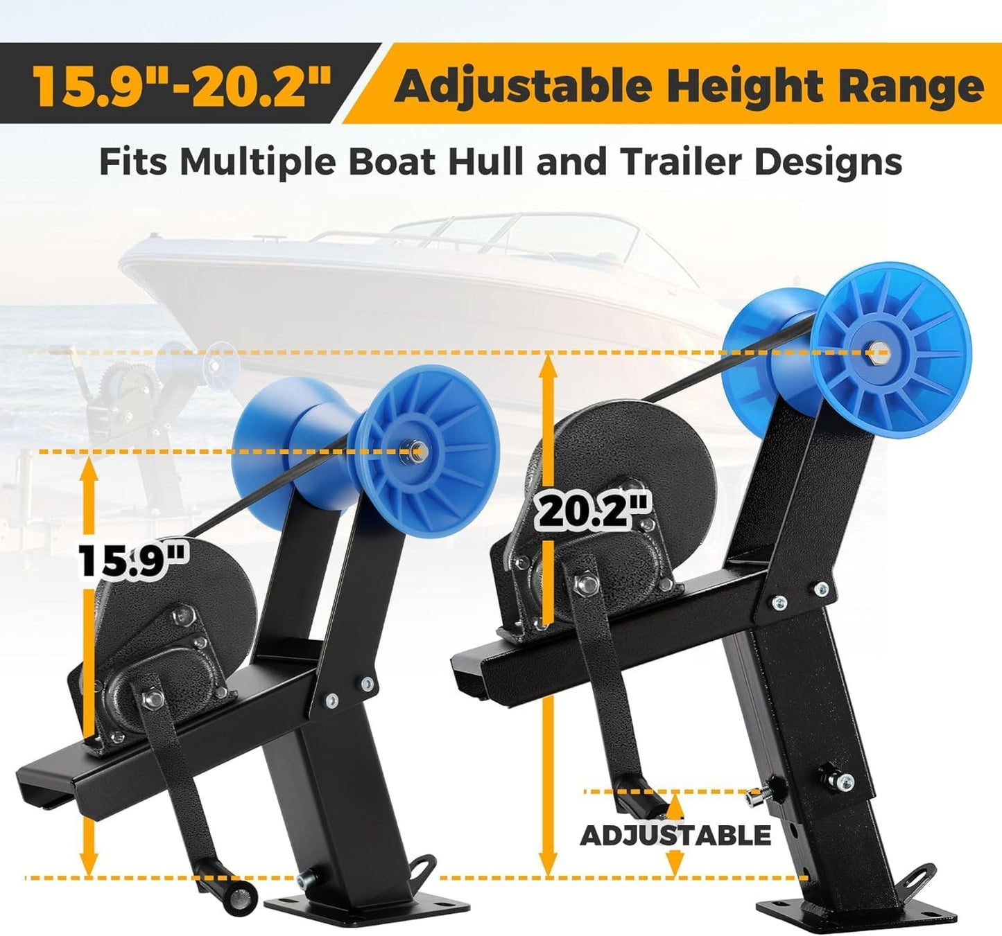 Adjustable Boat Trailer Winch Stand with 1200LB Winch & Roller | Boat Trailer Winch Mount Fits 3" W x 4" H Trailer Drawbar, for Fishing Boats & Motorboats (with Winch & Roller) with 1200LB Winch & Roller 1