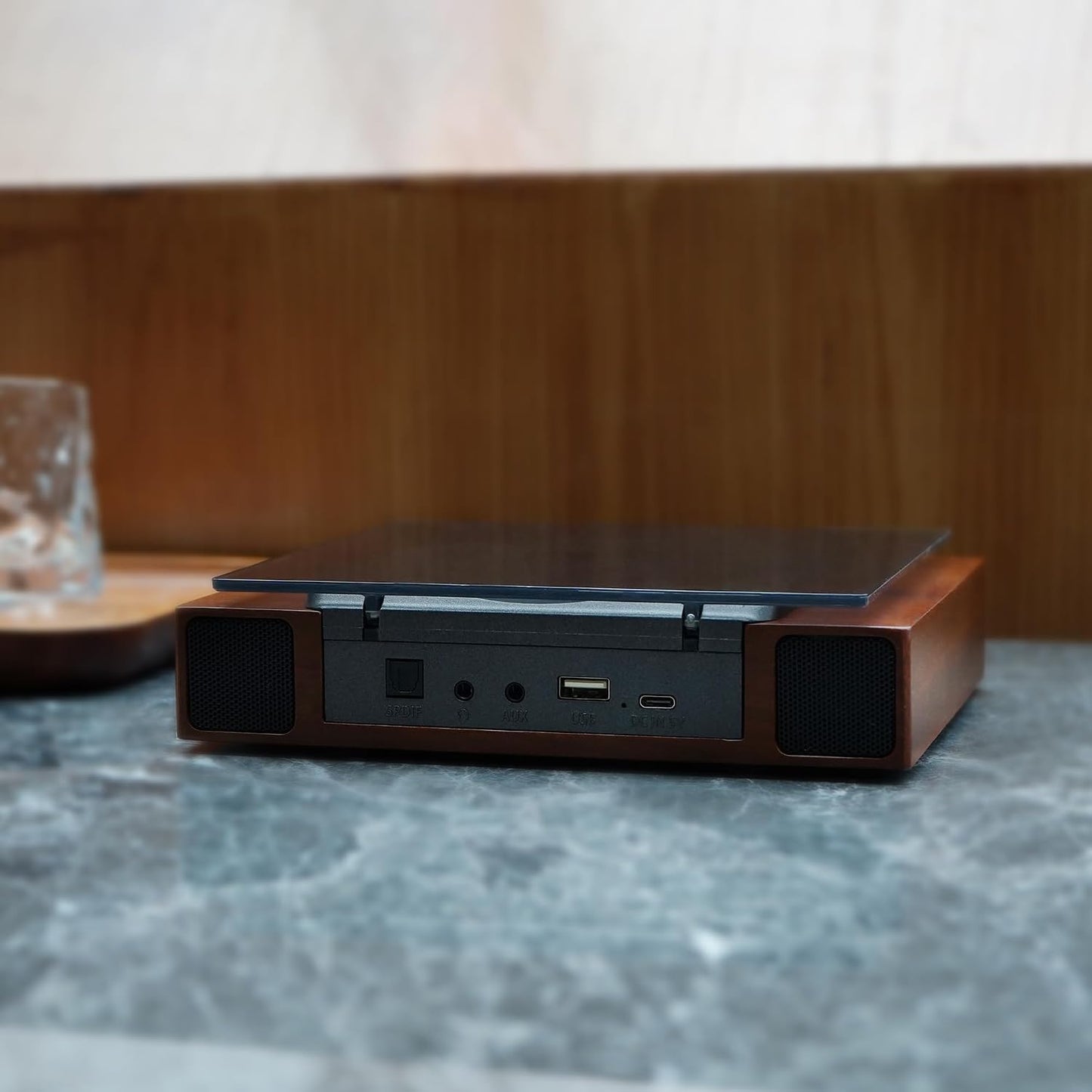 K10 Wooden Retro CD Player for Home, Bluetooth CD Player with Dual Speakers & Deep Bass Sound, Rechargeable Portable Music Player with AUX & Optical Output, Remote Control, Vintage Home Audio