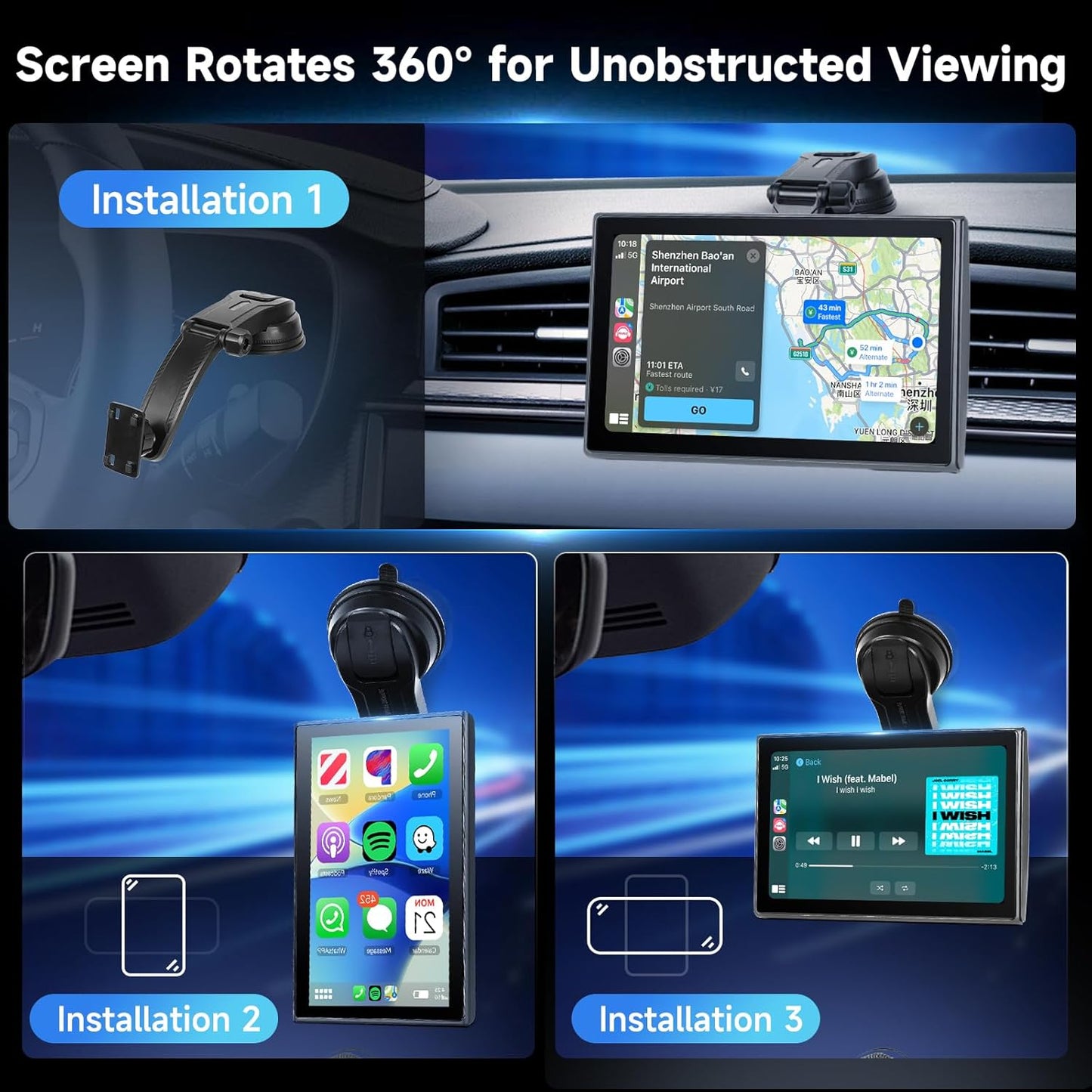 Portable Apple Carplay Screen for Car, 7' HD IPS Portable Car Stereo Touch Screen Wireless Carplay Android Auto,Car Play Car Audio Receiver,Bluetooth