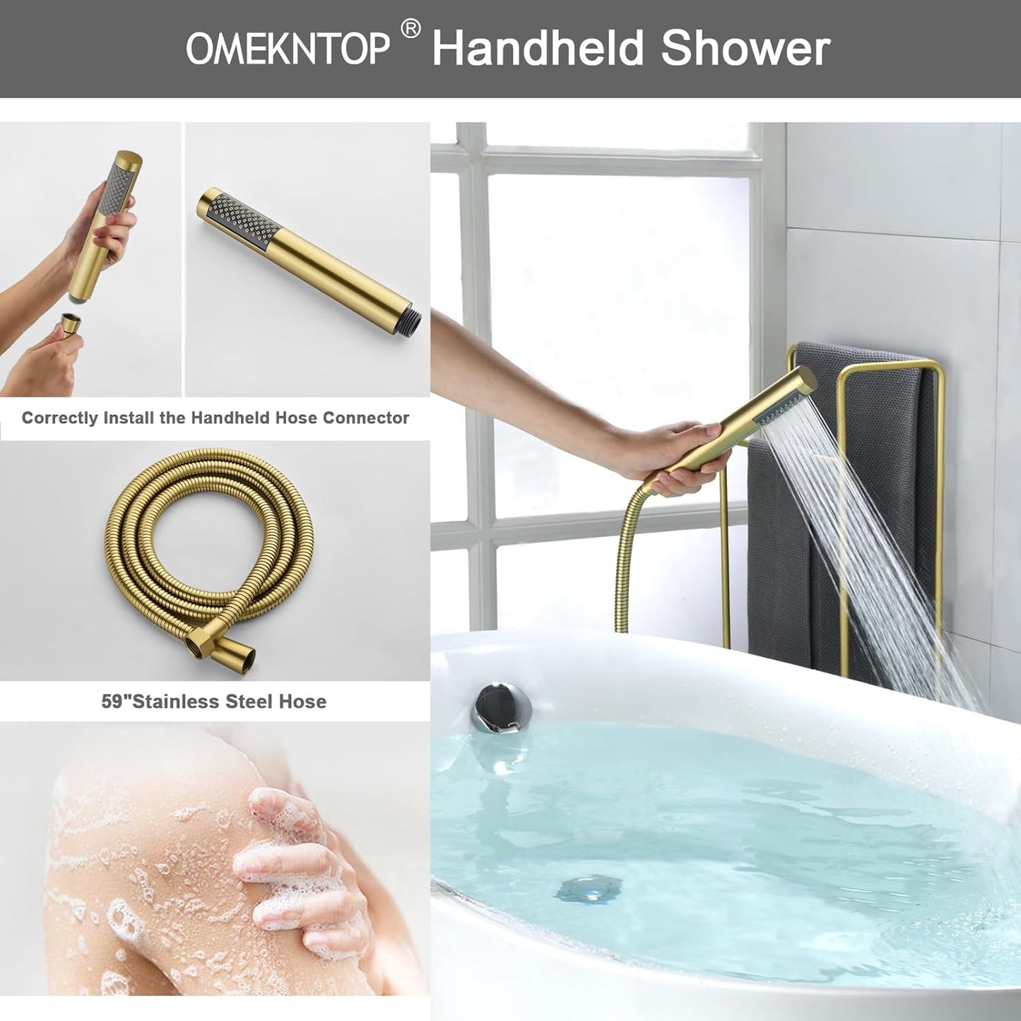 Freestanding Tub Faucets Gold Freestanding Tub Filler Freestanding Bathtub Faucet Floor Mount Bathroom Faucet with Hand Shower Sprayer Freestanding