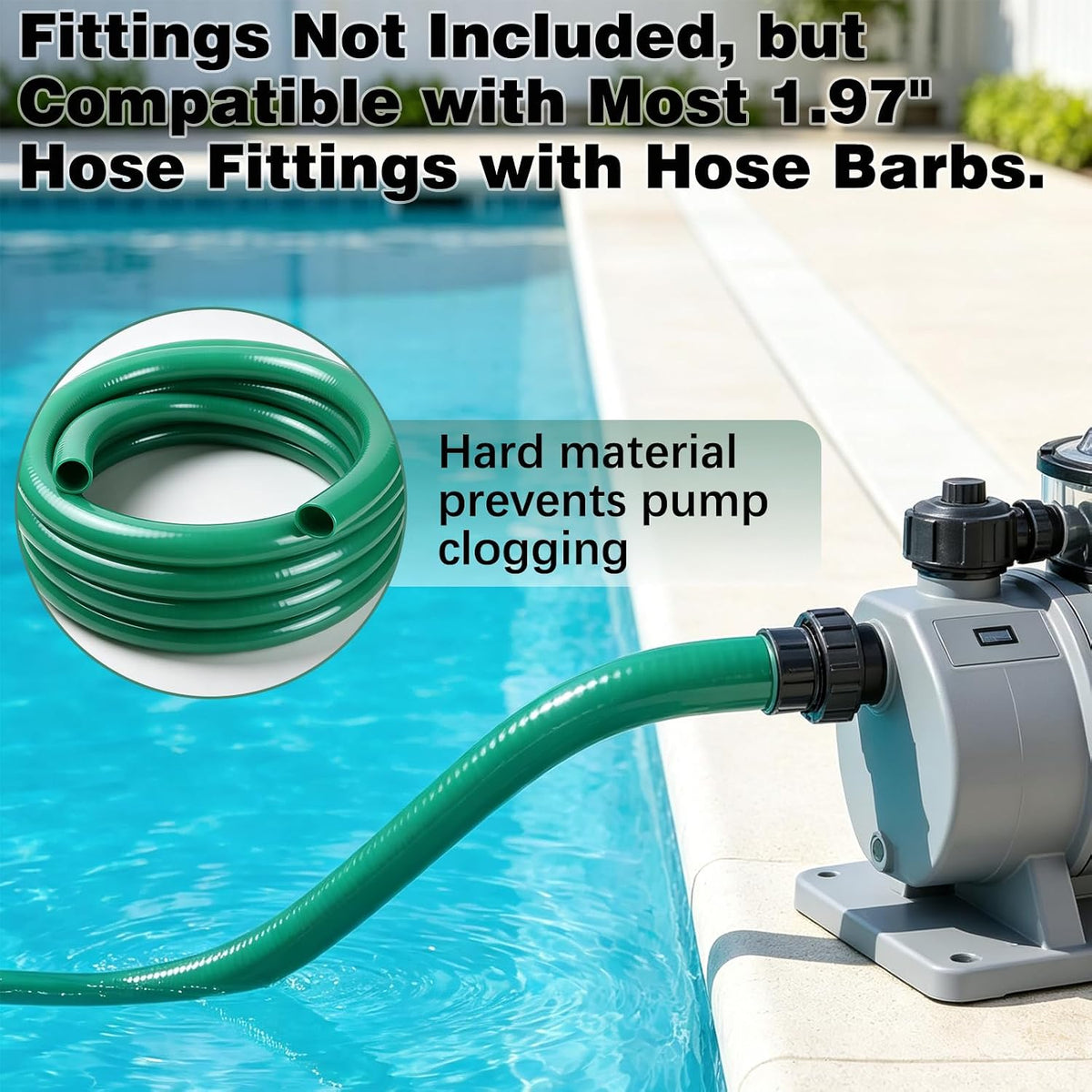2 in x 25 ft PVC Suction Hose, 90 PSI Water Pump Hose for Water Transfer