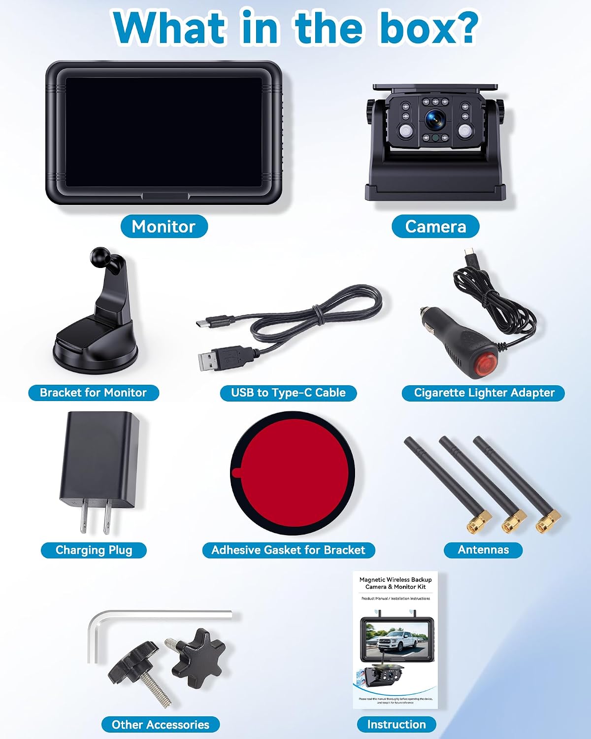 1296P HD 7.2'' Magnetic Wireless Backup Camera for Trucks Clear Day & Night