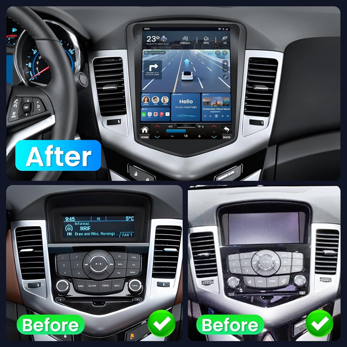 Car Radio for Chevy Cruze 2009-2015: 1024 * 768 HD Tesla-Style Touchscreen Wireless Carplay Andriod Auto 1080P Backup Camera Bluetooth 5.0 GPS 5G WiFi FM Radio