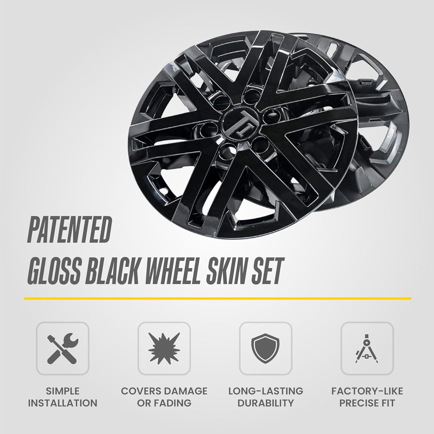 Trim Illusion Gloss Black Wheel Skins Fits Toyota Tundra – 8-Piece Snap-On Rim Covers for Alloy Wheels – Hubcap Overlay Simulator Set (Gloss Black)