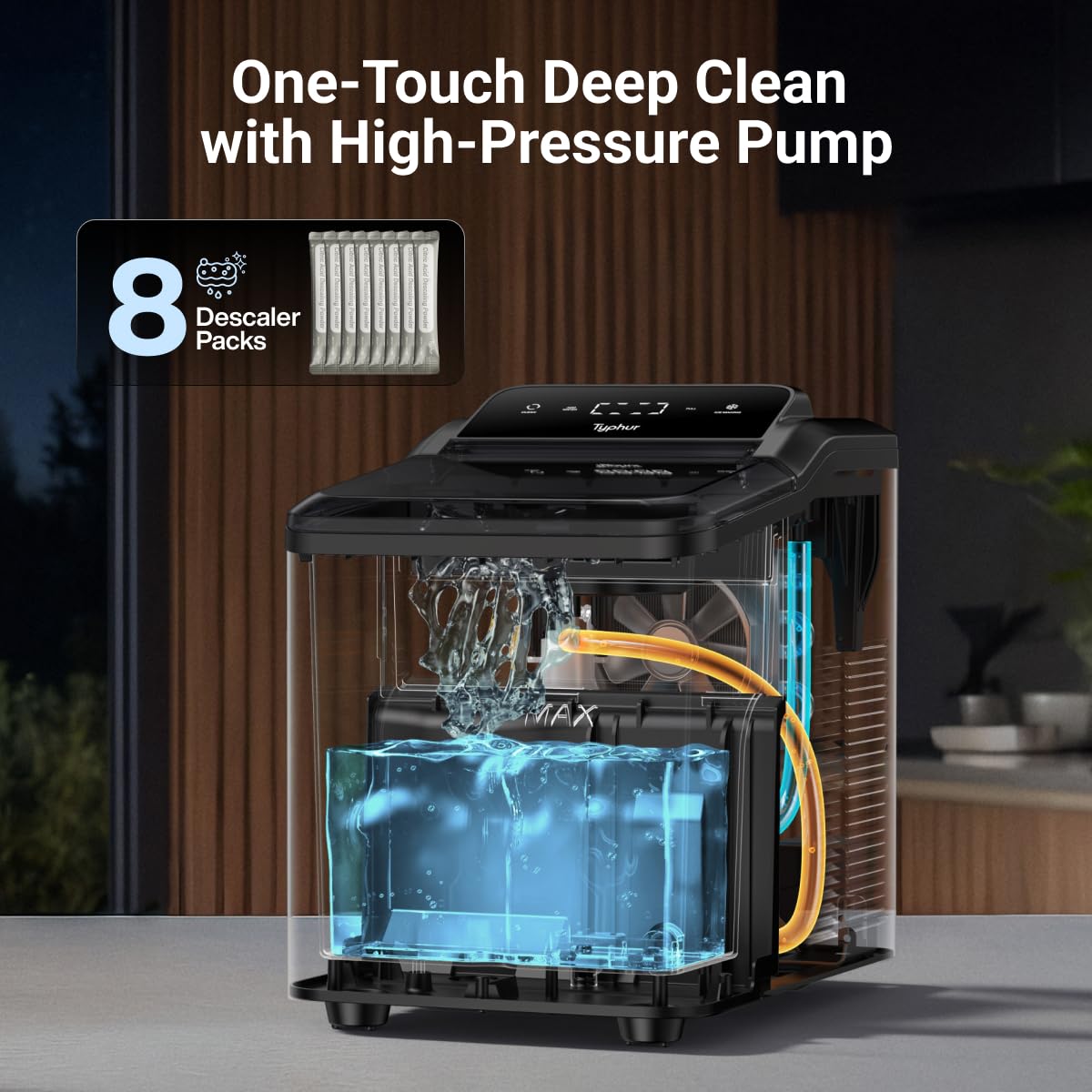 Fast Nugget Ice Maker Countertop with Self-Cleaning Pump, 35lbs/24H Crushed Pebble Ice Machine, 8 Packs Cleaner, Dual Ice Scoops for Home, Kitchen, Party, RV, Onyx Black Stainless Steel