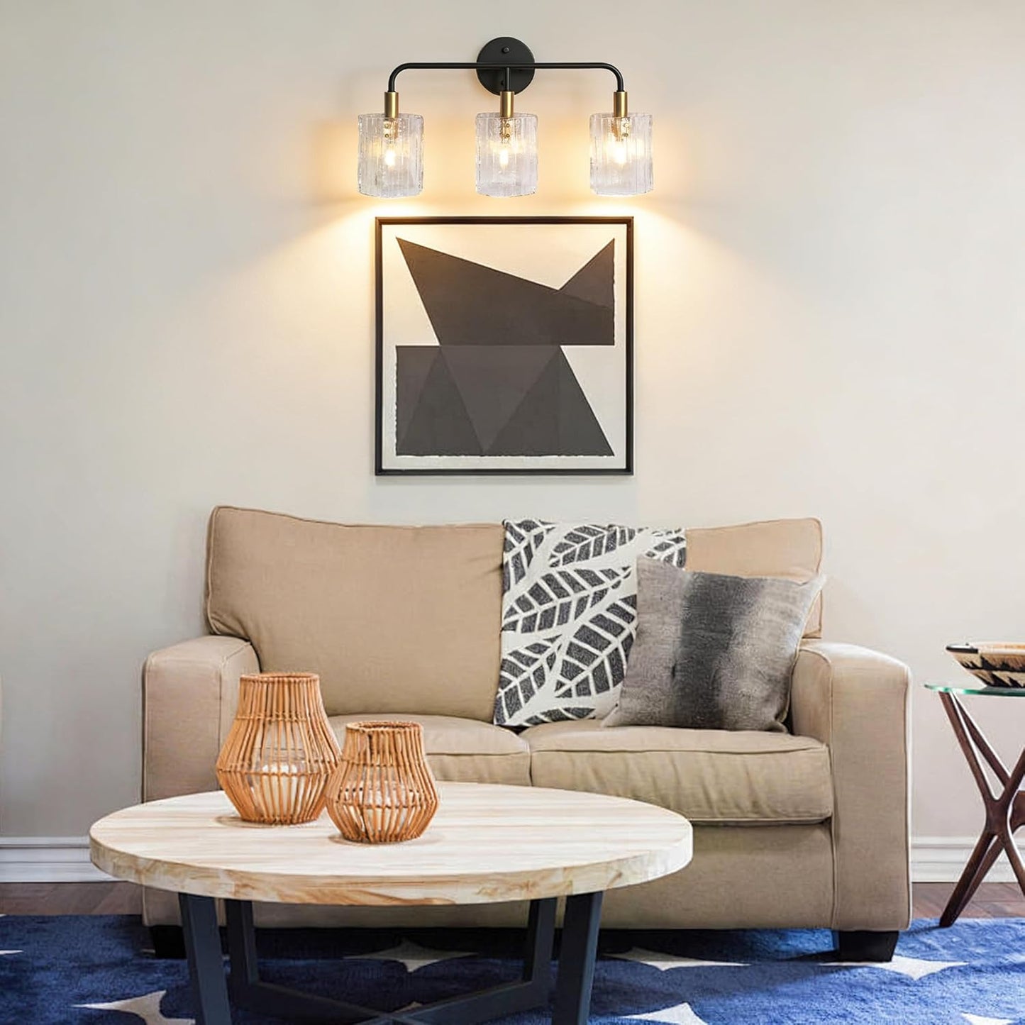 3-Light Glass Bathroom Vanity Lights Over Mirror, Black and Gold Bathroom Light Fixture with Clear Glass Shade, Modern Bathroom Wall Sconce Lighting for Mirror, Living Room (E12)