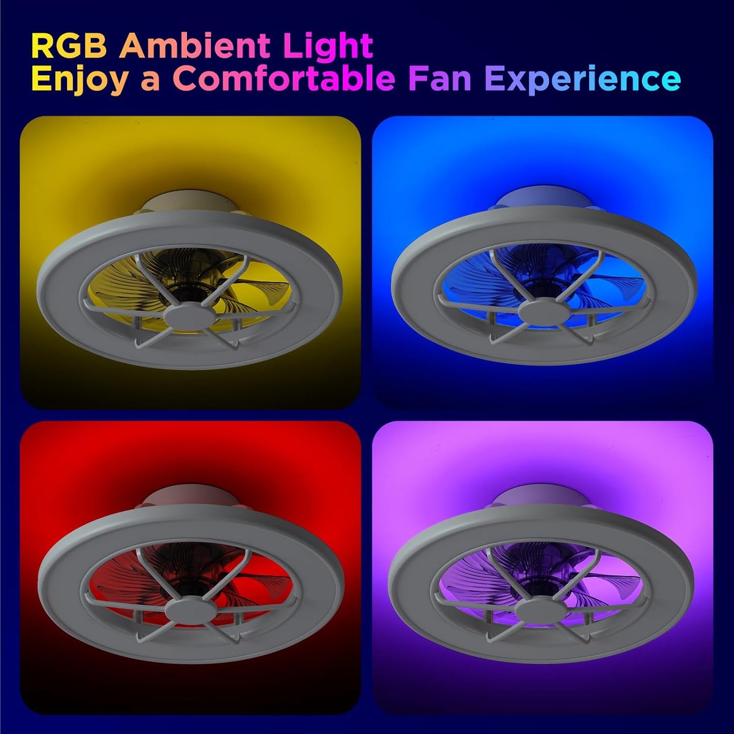 ocioc Low Profile Ceiling Fans with Lights,18 in Smart Ceiling Fans with Alexa/Google Assistant/App Control Color Changing LED-RGB Back Ambient Light