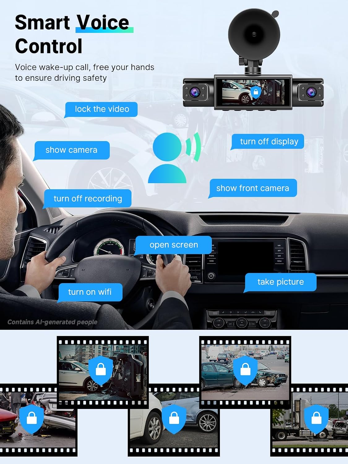 64GB 4 Channel Dash Cam 360° View, Car Dash Cam Front and Back 3.0 Inches Y-DC315, with Hardwire Kit