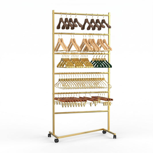 6 Tier Z-Truck Clothing Hanger Storage System, Efficiently Organize Standard Hangers, Skirt and Pant Hangers; Mobile Rack for malls, boutiques, Laundry Rooms; Gold, 61 x 30 x 15 in. Yellow