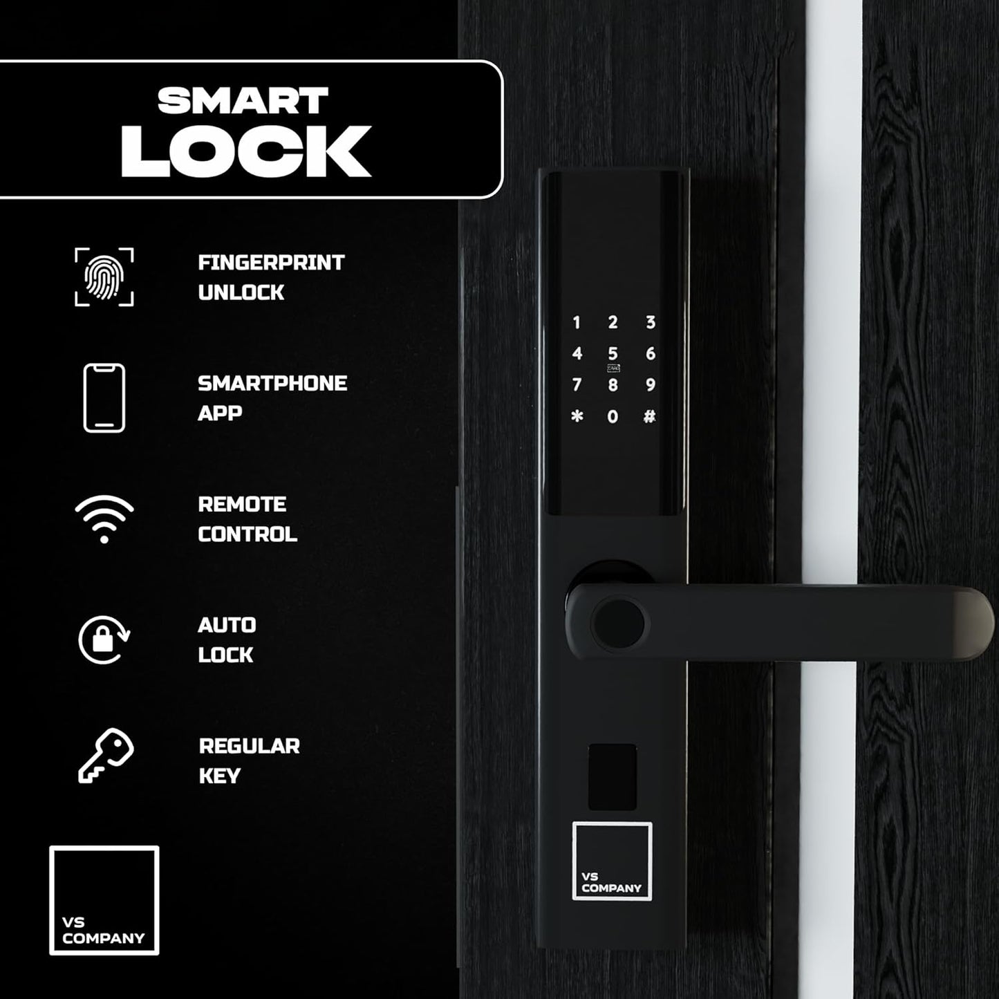 Smart Lock,VS Company Smart Door Handle, Fingerprint, Keyless Entry Door Lock with Handle, Digital Lock with Keypad, Electronic Passcode Smart Door