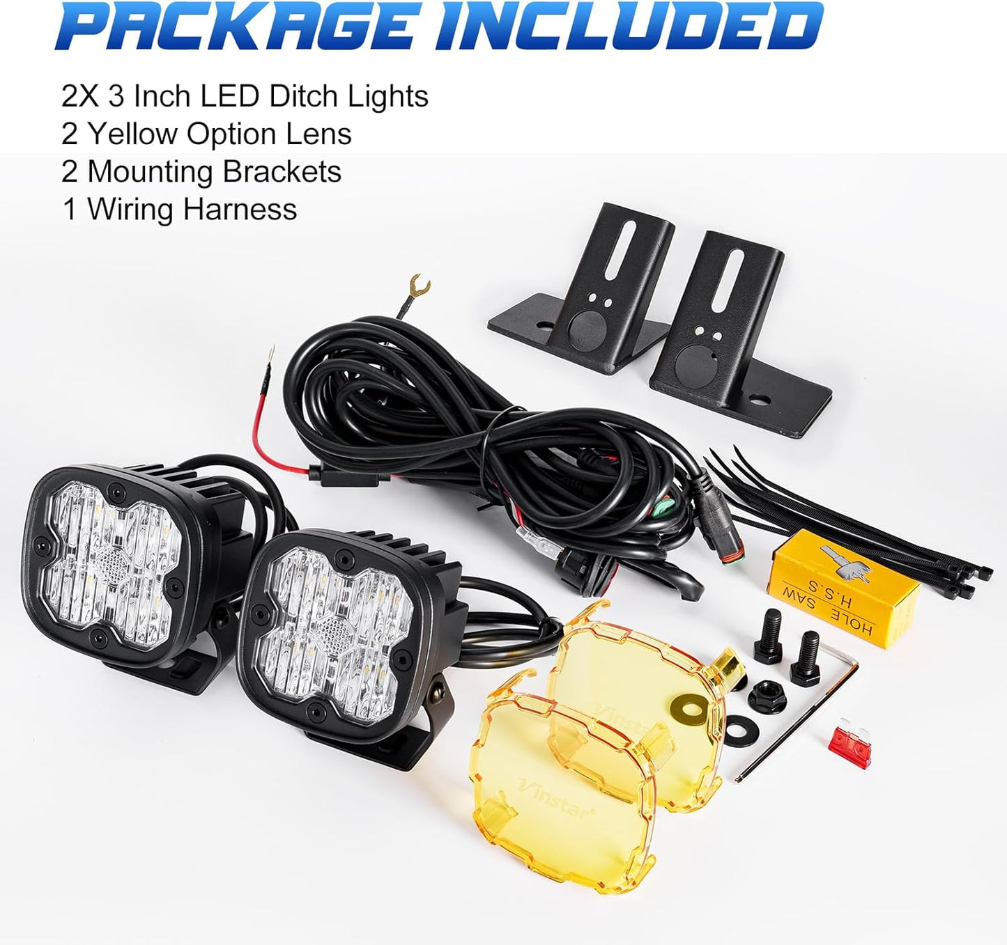 Ditch Lights Fit for JK JKU 2007-2017 Wrangler Jeep, Up to 4000LMS Bright 40W LED Mods Light Kit, Arrived with Optional Amber Lens and Mounting Bracket, 2PCS(White Ditch Light)
