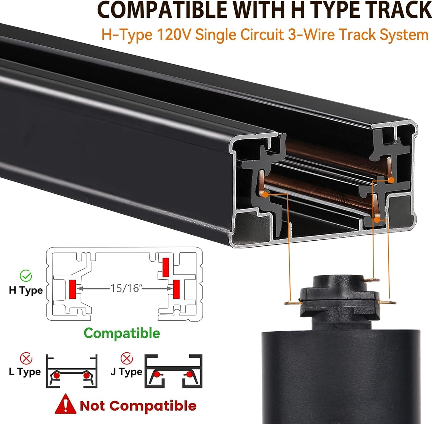 7.5W LED, H Type Track Lighting Heads, Dimmable Bright 5500K Cool White, Flicker Free 24 count