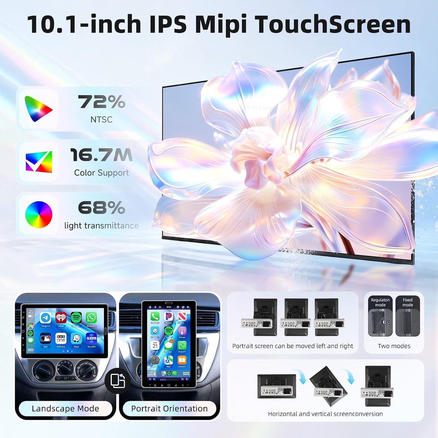 MAHVEC 10.1'' Single Din Car Stereo with Wire/Wireless CarPlay Android Auto | HD IPS Mipi Rotatable & Adjustable Touchscreen Radio with 5.2BT,FM/AM/RDS Radio,Mirror Link,SWC,USB Charging,Backup Camera