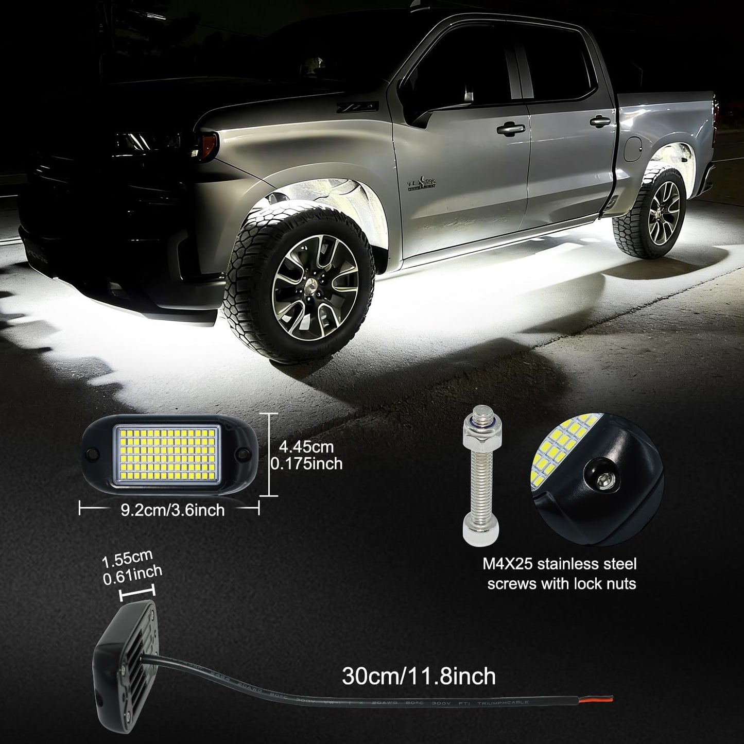 84 LEDs per pod Metal Aluminum Pure White Rock Lights 6000k Neon underglow Light IP68 Waterproof for Bike Motorcycle Pickup Trucks SUV ATV Pack 8