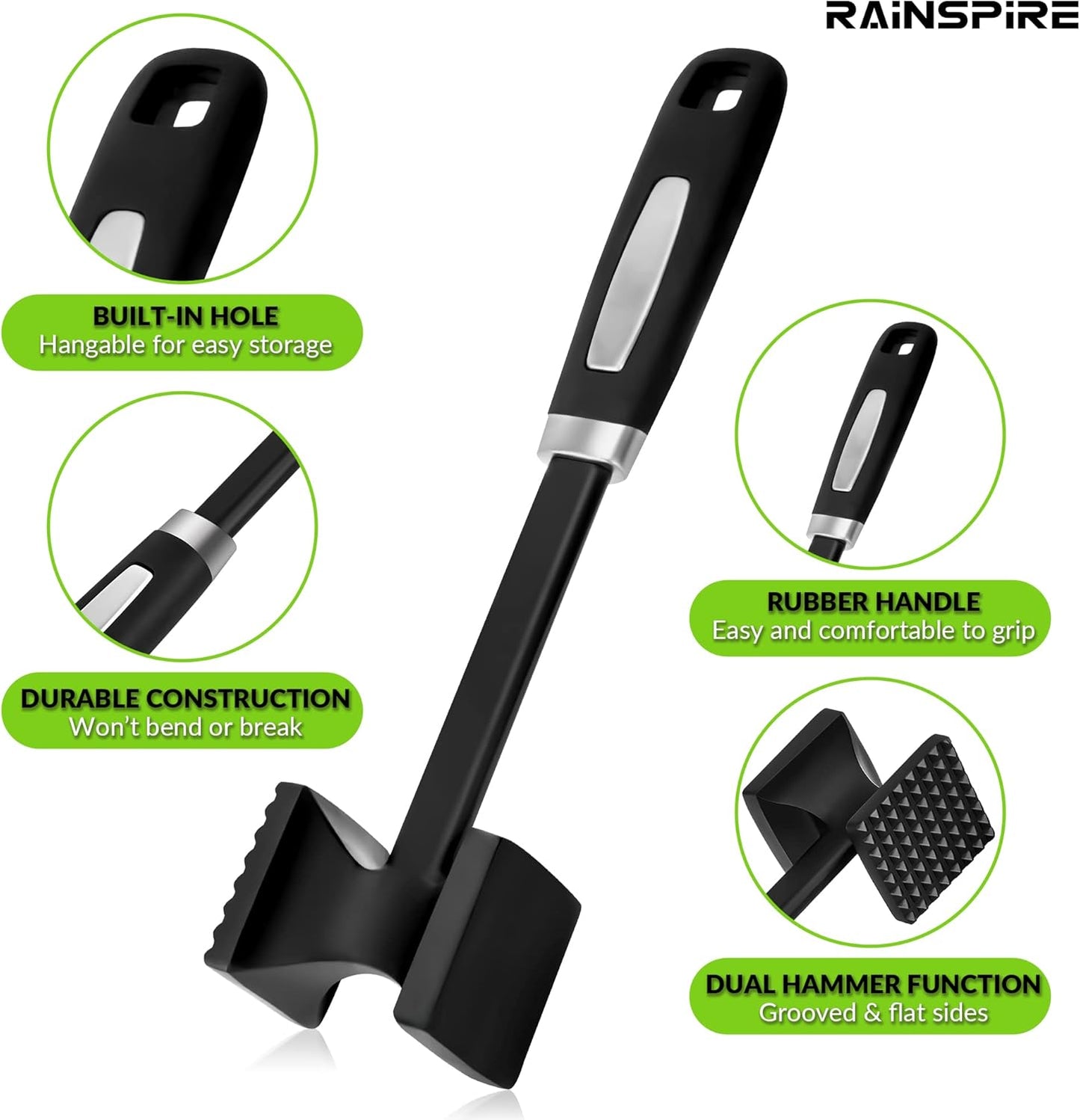 Heavy Duty Meat Tenderizer Hammer, Meat Mallet Tenderizer With Soft Handle, Dual-Sided Meat Hammer Tenderizer, Meat Pounder Kitchen Mallet for Beef,