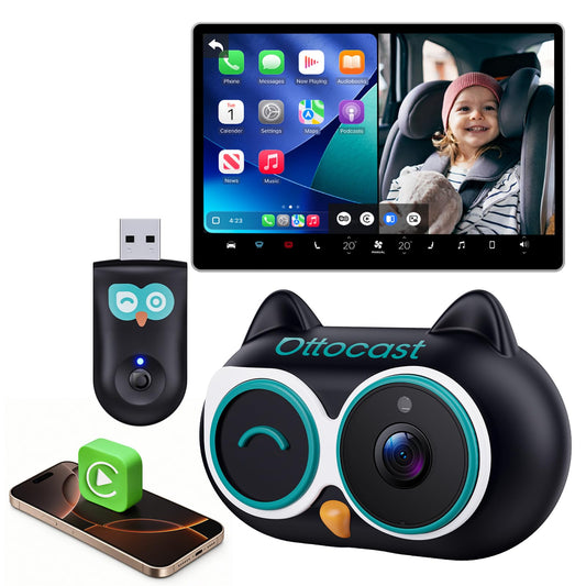 OTTOCAST Cabin Care 2-in-1 Baby Car Camera & Wireless CarPlay Adapter, 1080P Rear Seat View on Car Screen, No Extra Screen, No-Glow Night Vision, 150° Wide Angle, Easy Install, No Android Support