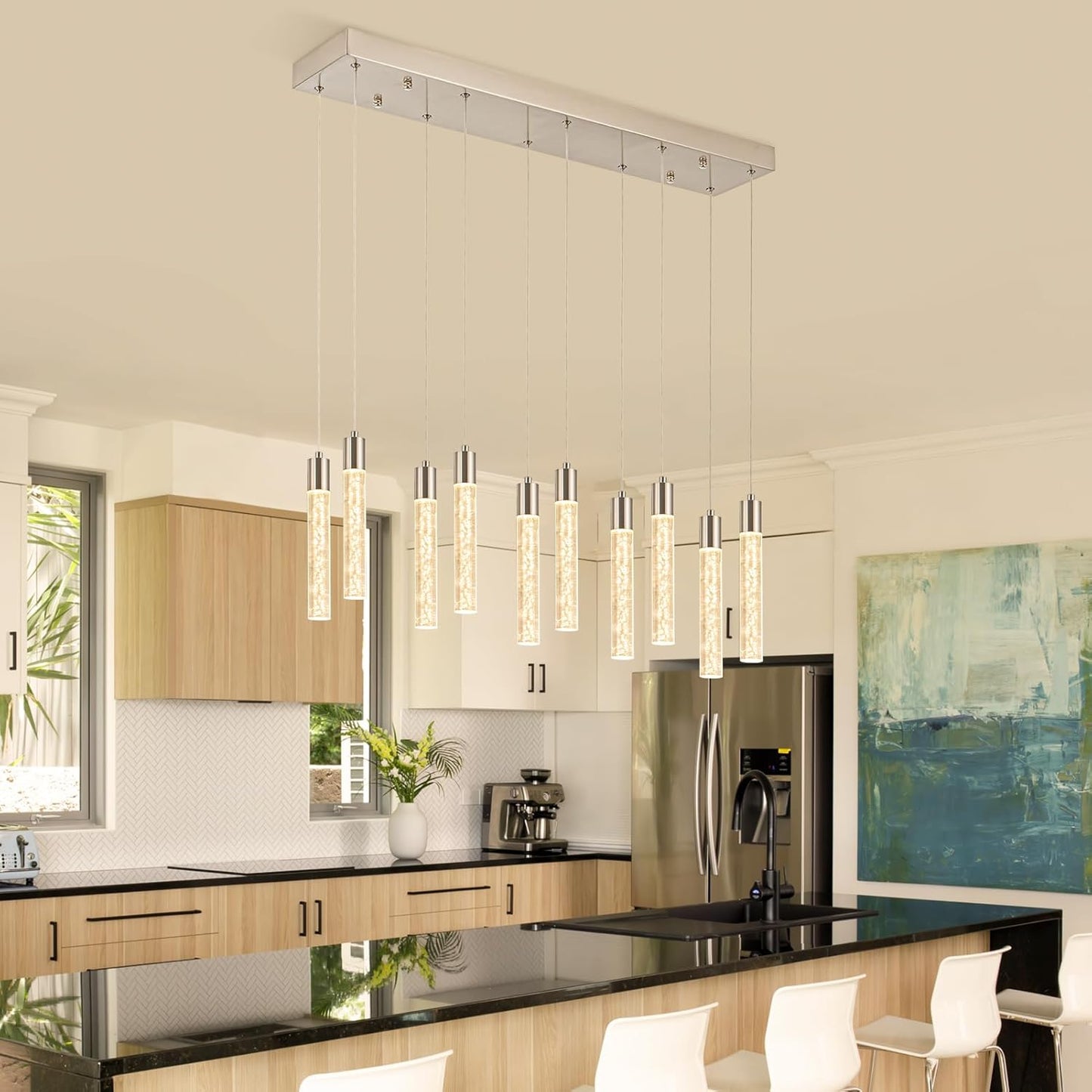 Modern 10-Light Pendant Chandelier – LED Kitchen Island Lighting, Dimmable Ceiling Fixture