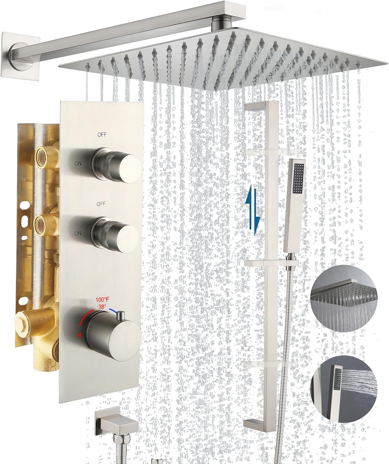 Thermostatic Shower Systems With Rain Shower Head and Handheld Spray