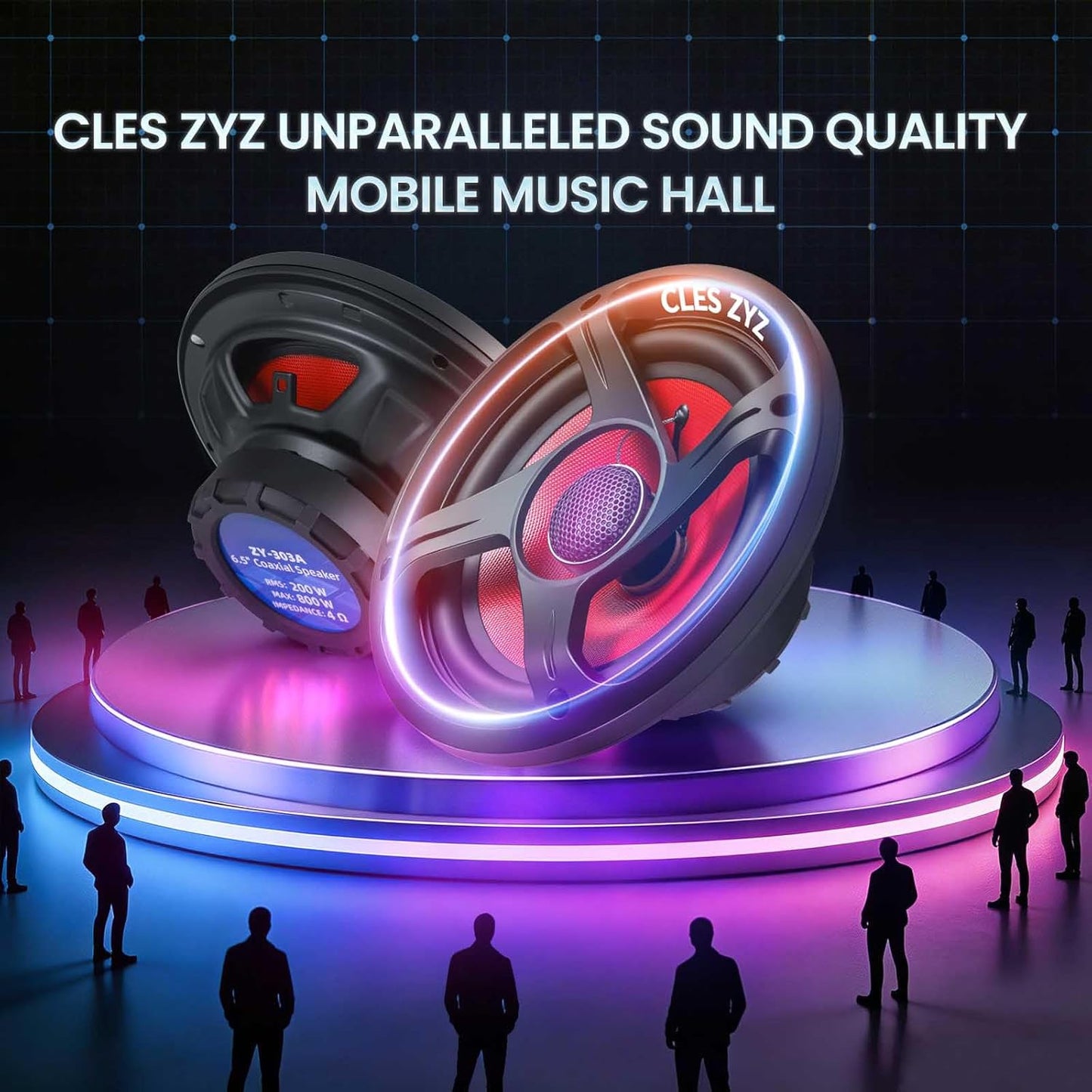 Upgraded 6.5“ Car Speakers, 6.5 Speakers with Glass Fiber Cone, 800W Max Power, 200W RMS, 4 Ohm, 90dB Sensitivity for Delivering HiFi Sound, Ideal Audio Upgrade for New & Old Cars (Pair)