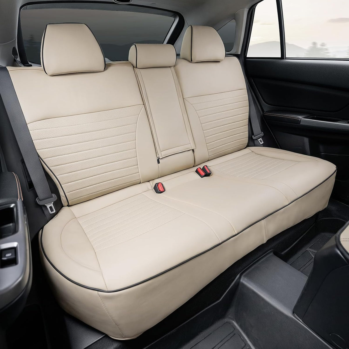 Full Set Seat Covers for Subaru Outback 2015 2016 2017 2018 2019, Beige | Custom Fit for 5 Seats Front & Rear Row | Faux Leather Waterproof Car Interior Accessories | Airbag Compatible