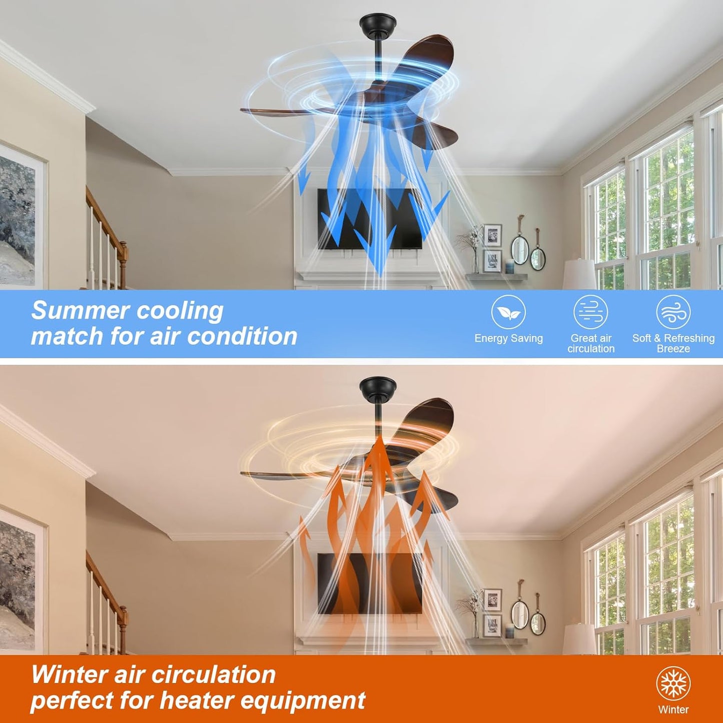 42'' Wood Ceiling Fan without Light,Large Airflow with Quiet Operation and Speed Memory Function,Outdoor Ceiling Fan Dark Walnut Finish for Bedroom,Living Room,Patio.