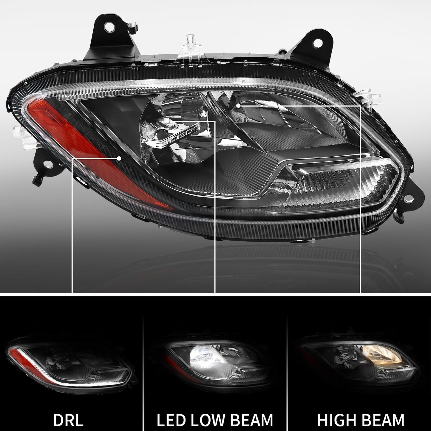 aostirmotor Headlight Assembly Pair for 2018-2023 International LT625 Class 8 Truck Headlamps LED Low Beam + Halogen High Beam (Left and Right Side)