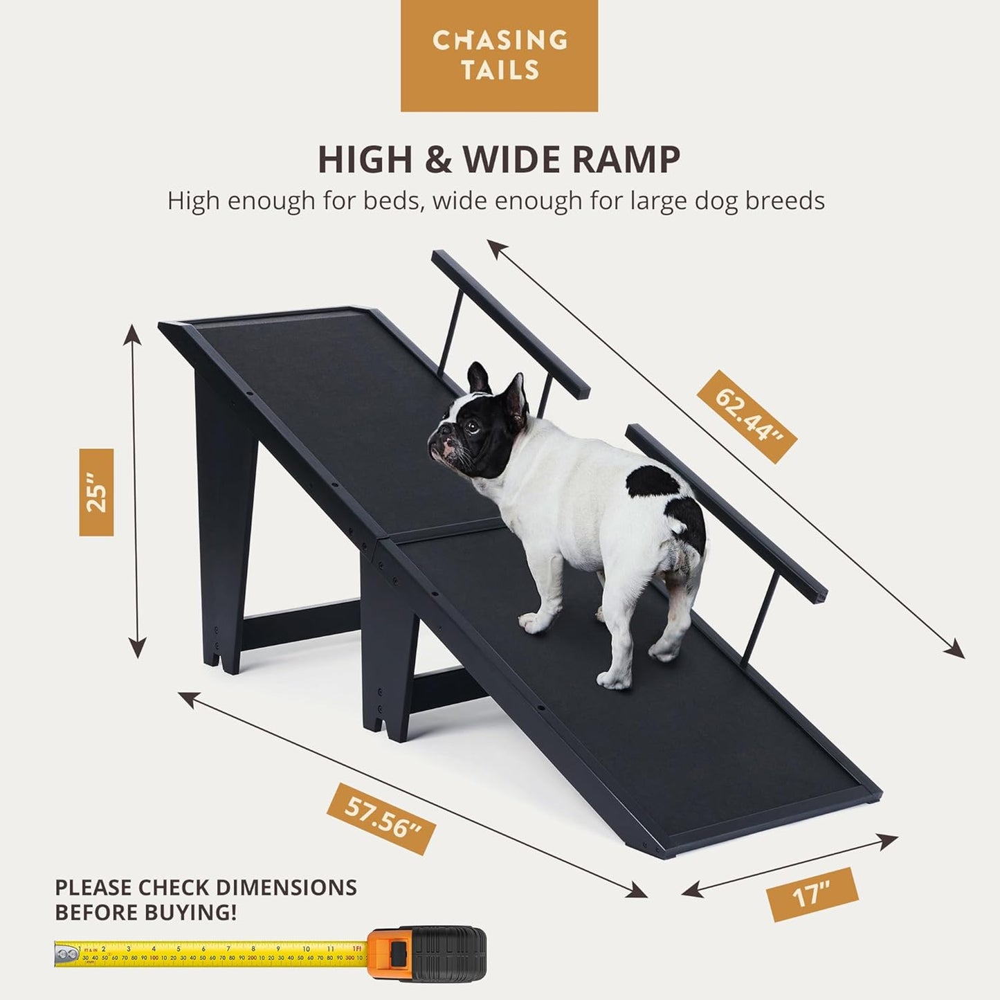 Chasing Tails Dog Ramps for Large Dogs - Supports up to 200 lbs. - 25 Inch Height Wooden Dog Ramp, Wide, Sturdy Ramp for Dogs