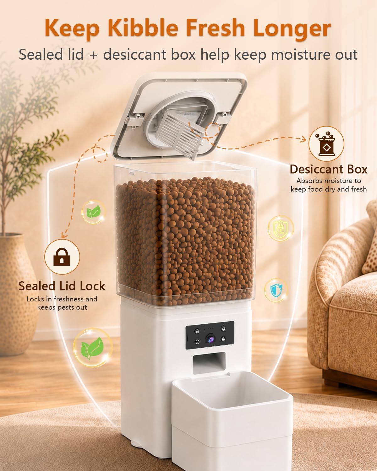 15L Automatic Dog Feeder Large Breed: 63 Cup Capacity for Kibble up to 22mm