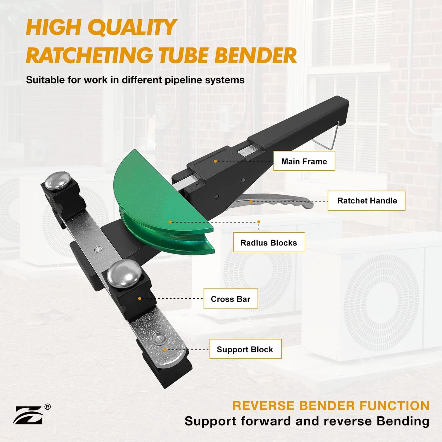 Pipe Bender Kit, 1/4'-7/8' O.D., with 7 Size Dies & Pipe Cutter, 90 Reverse Bending Tool for HVAC/Air Conditioner/Fridge Repair & H