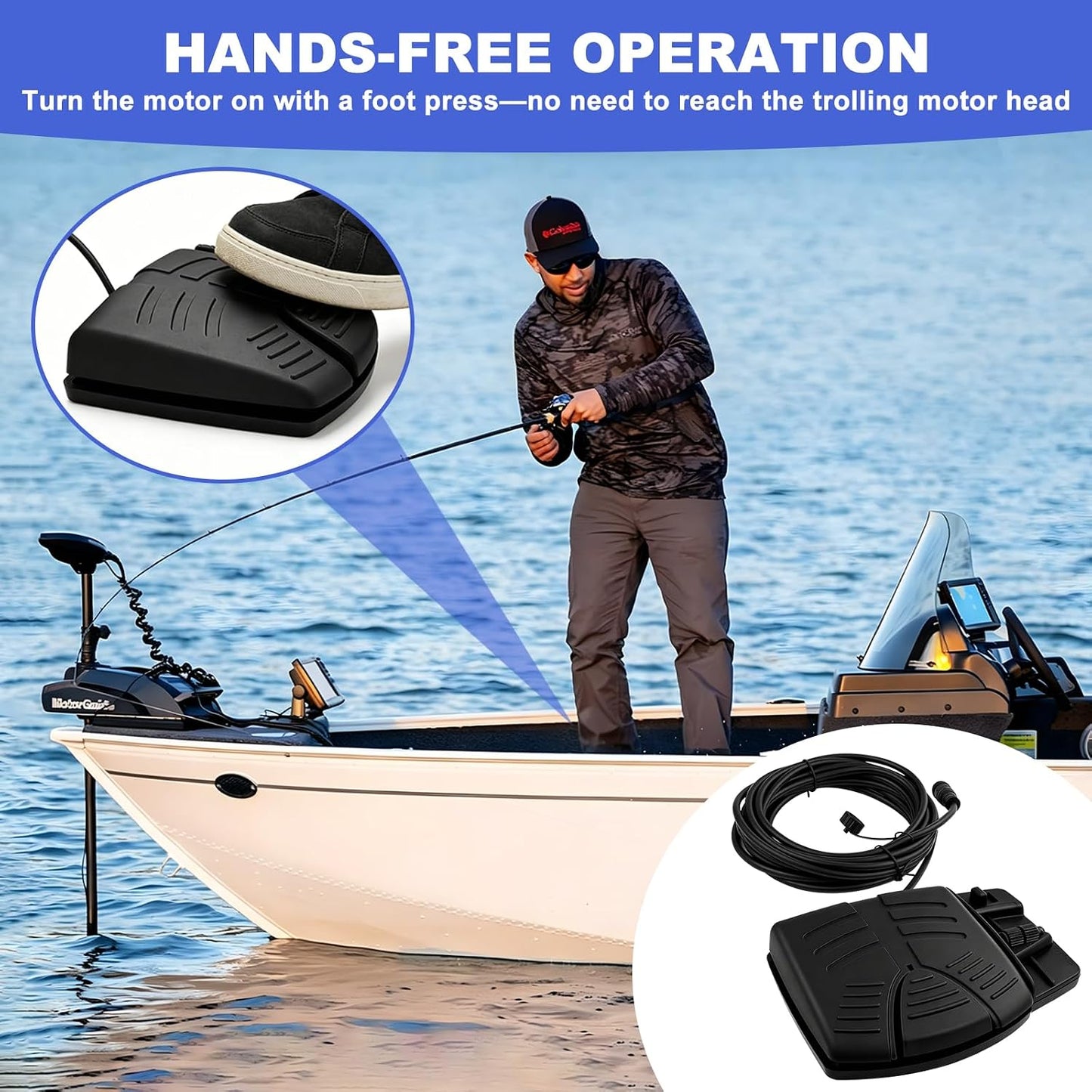 Corded Foot Pedal for Electric Trolling Motor,Copilot,12V-24V,50A,Comes with an 18’ Cable,Compatible with PowerDrive V2 Bow-Mount Trolling Motors, Copilot