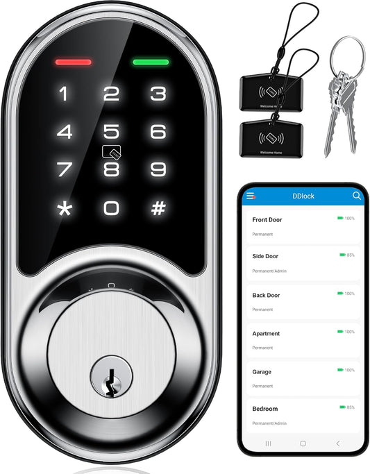 Keyless Entry Door Lock, Smart Door Lock, Silver