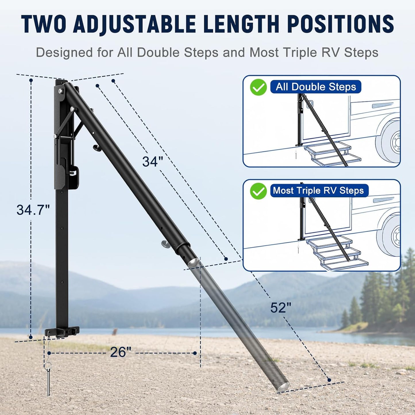 Extendable RV Handrail, Adjustable Assist Handrail, Up to 52"