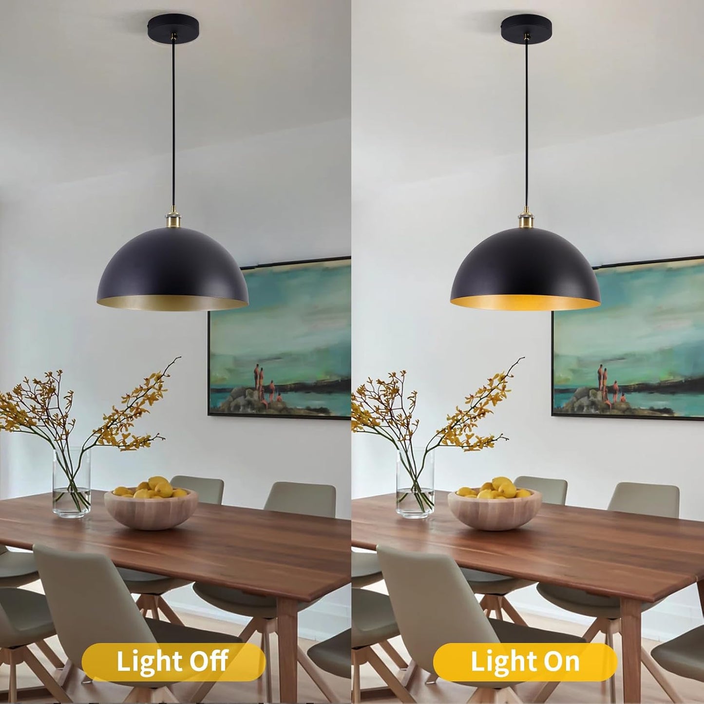 2 Modern Industrial Pendant Light,15.74in Black and Gold Pendant Light, Suitable for Kitchen Island, Bedroom, Dining Room (15.74' Black and Gold 2)