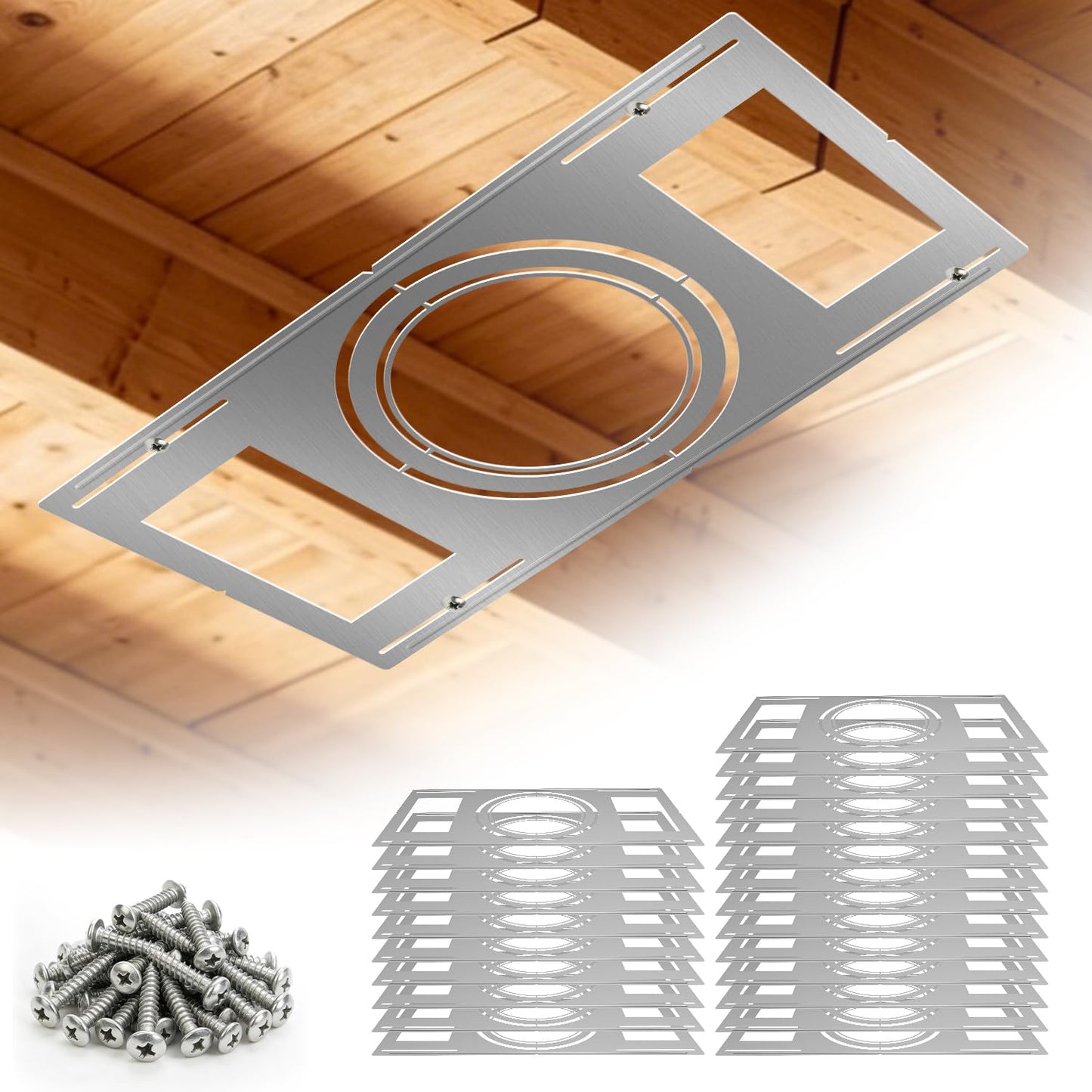 New Construction Mounting Plate - for 8/9/11 inch Recessed Light | 24 Packs, Measurement Marks, 26 inch Wafer Light Rough in Plate, Screws Included, Adjustable Slots, Galvanized Steel