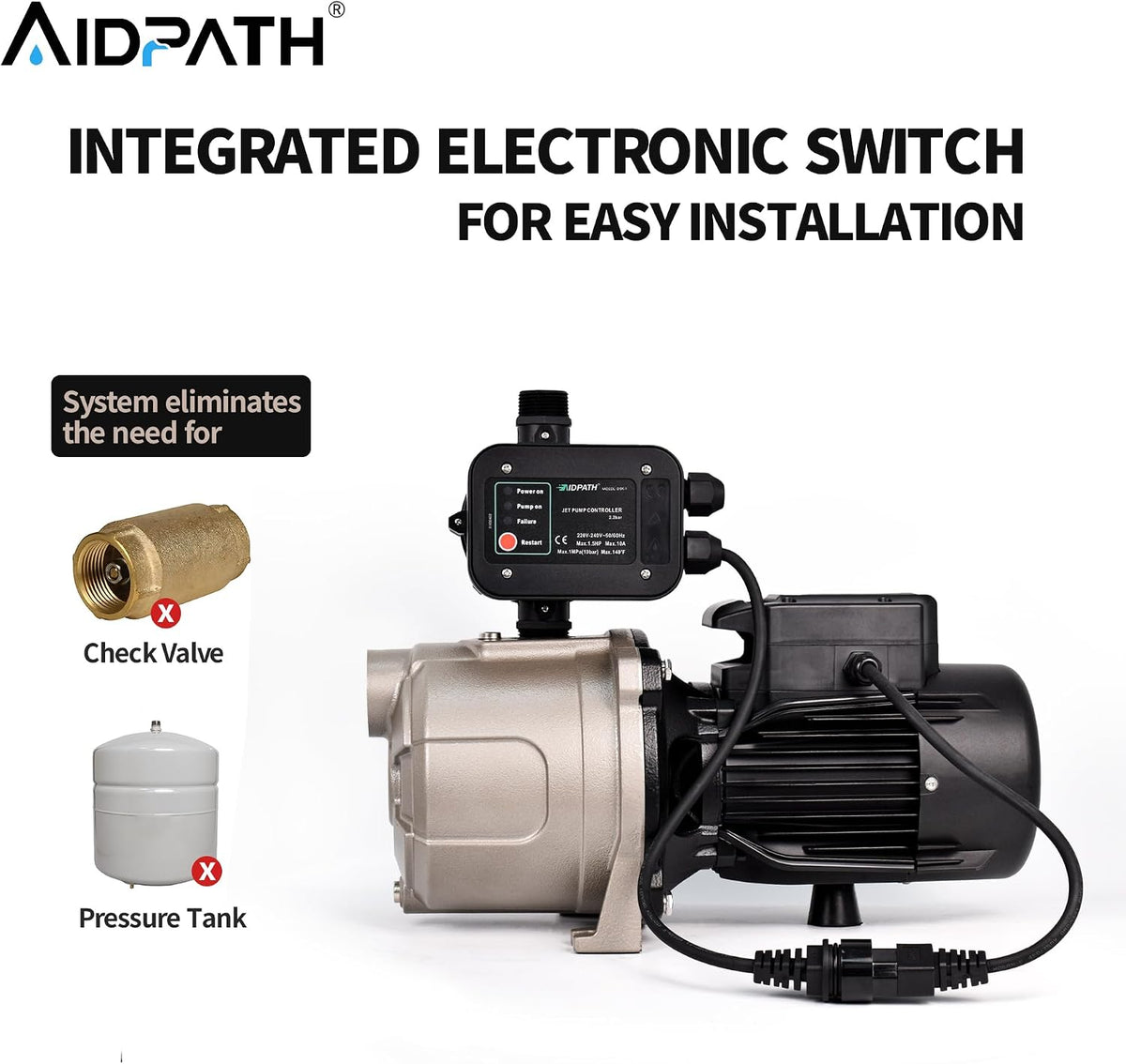 Shallow Well Jet Pump, 230V Irrigation Pump for Sprinkler System Black
