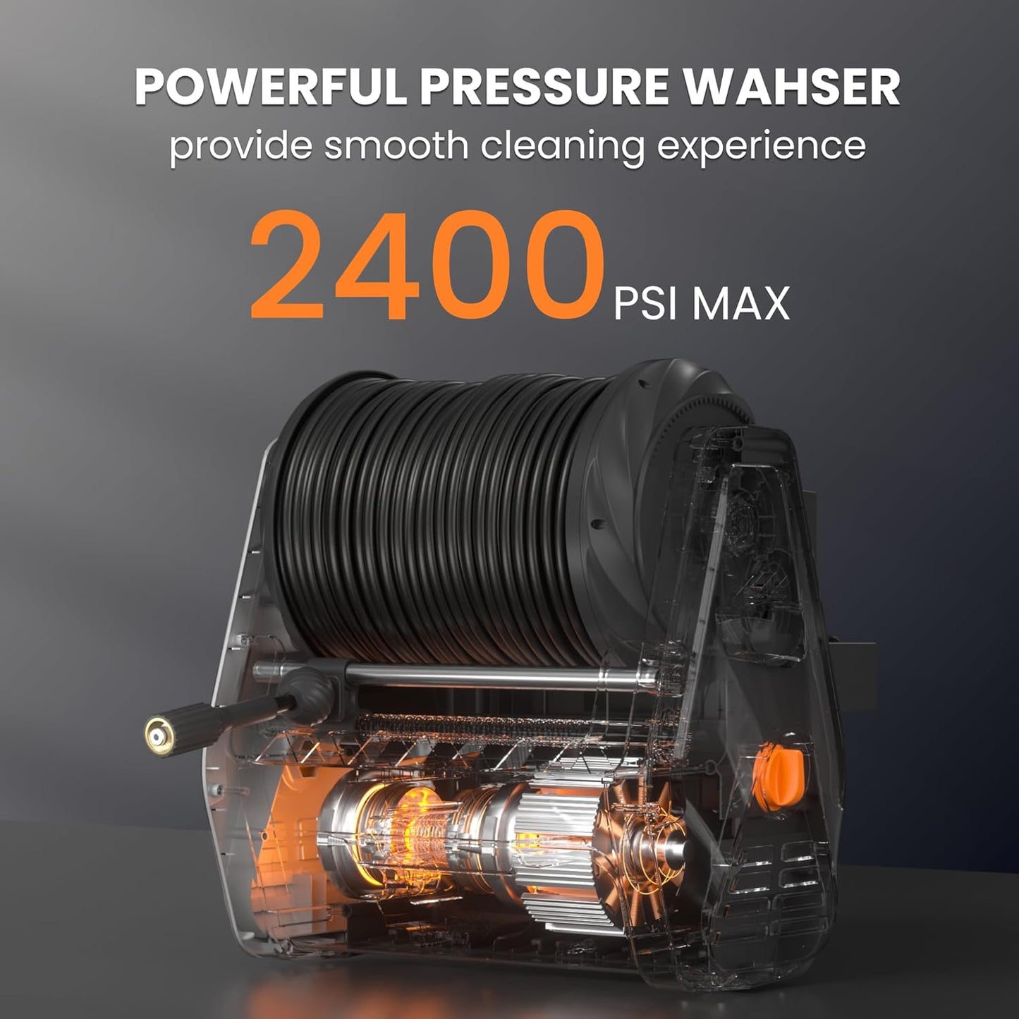 Pressure Washer, Max 2400 PSI, 2.0 GPM Electric Wall Mounted Power Washer with 100ft Retractable Hose