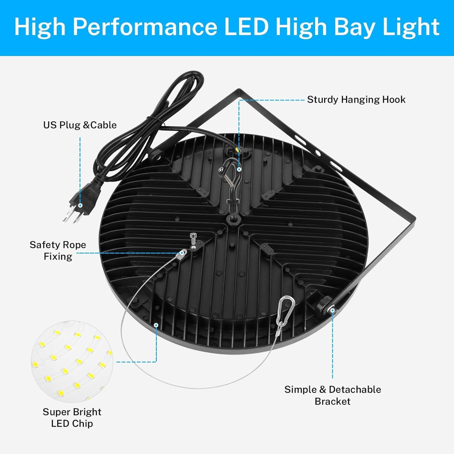 4 Pack LED High Bay Light 200W, 28000 LM with US Plug 5ft Cable,5000K Daylight, Waterproof, UFO Commercial Industrial Warehouse Workshop Factory Barn