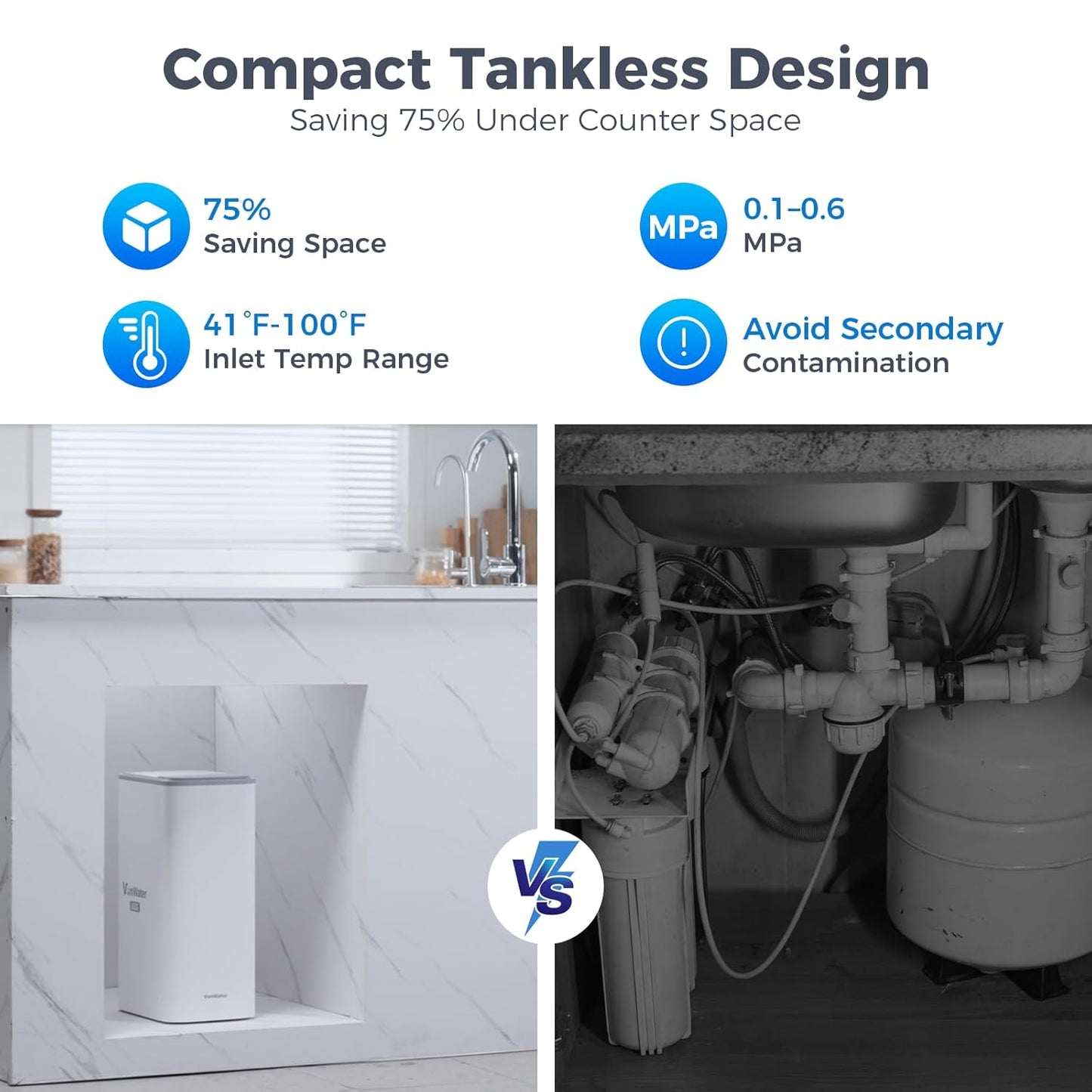 V1 Reverse Osmosis Water Filter System, 5 Stage Under Sink Reverse Osmosis Water Filter, 2:1 Pure to Drain, 600GPD Tankless RO Water Filtration