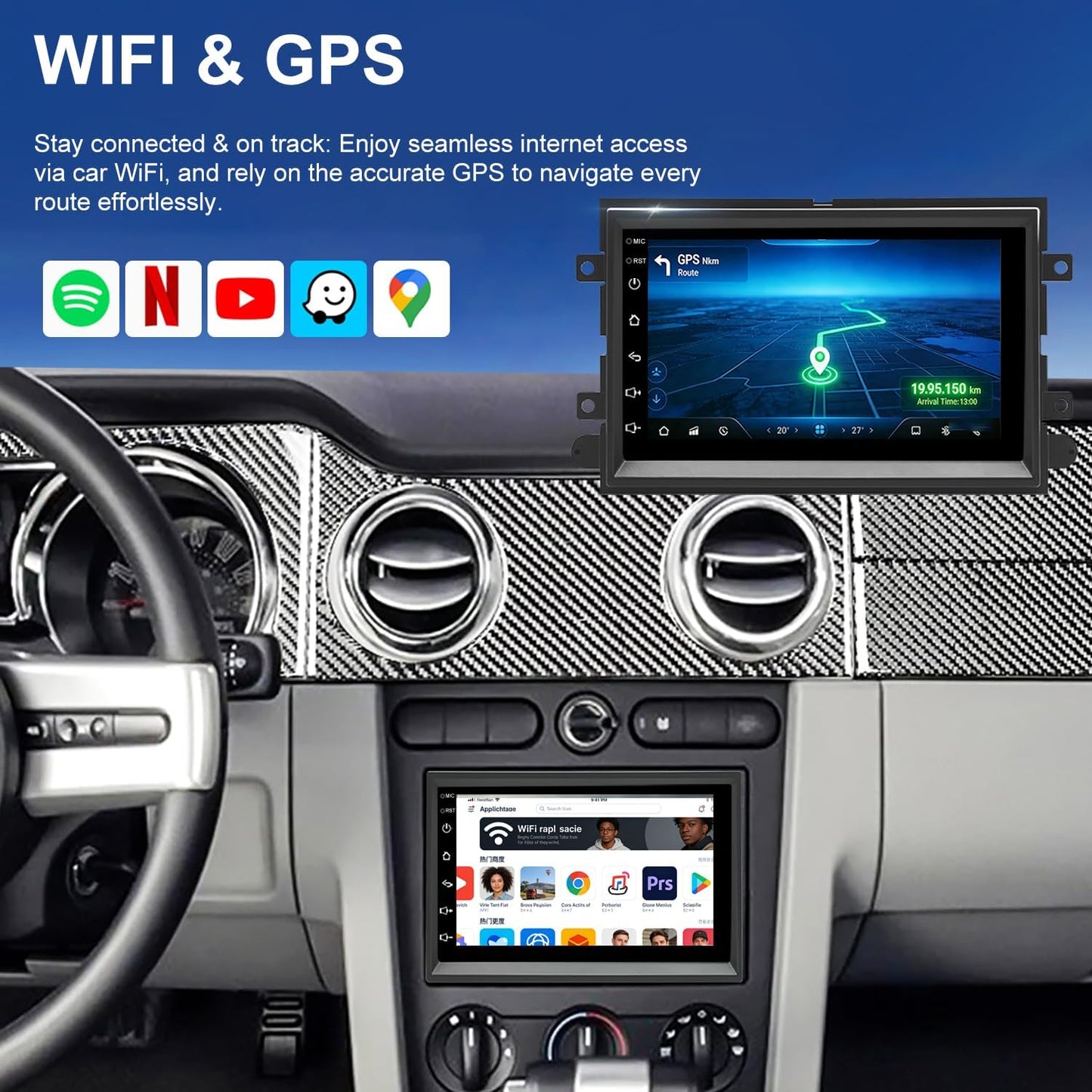 Car Radio for Ford Mustang 2005-2009, Explorer 2006-2010, Edge 2007-2010, Expedition 2007-2014, 7 Inch Touch Screen Stereo Upgrade with Wireless Carplay Android Auto Bluetooth Backup Camera 5GWiFi FM