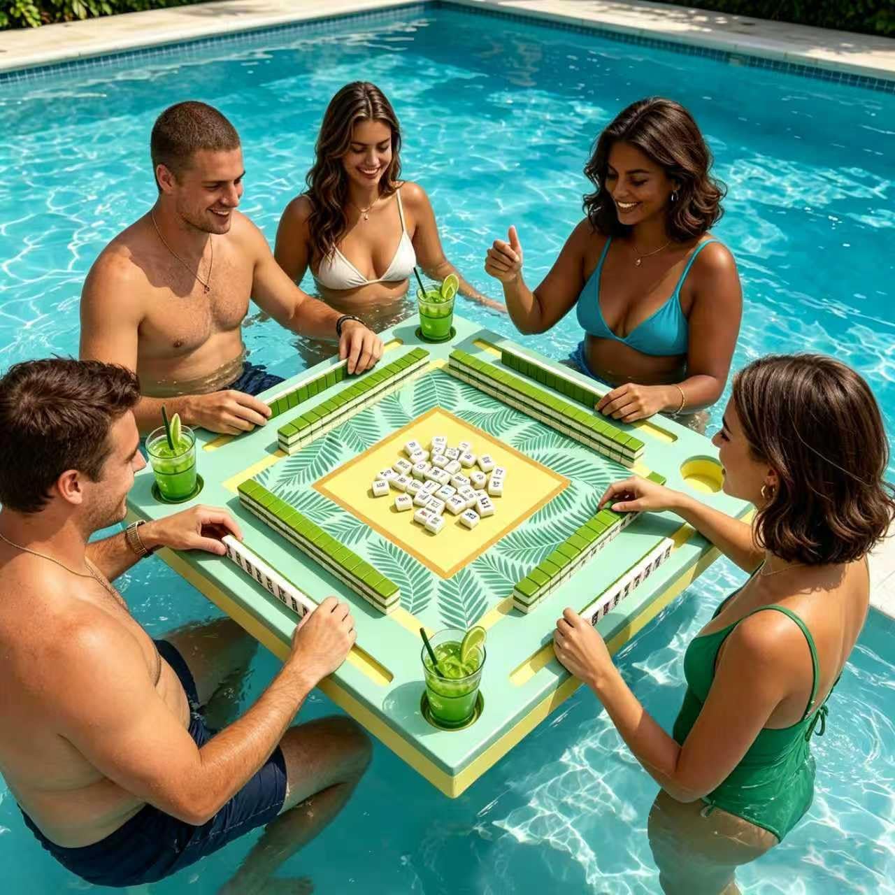 Floating Game Table for Pool, Swimming Pool and Hot Tub Float Board for Mahjong, for Card Games, Scrabble, Dominoes & Poker, Floating Mahjong Table