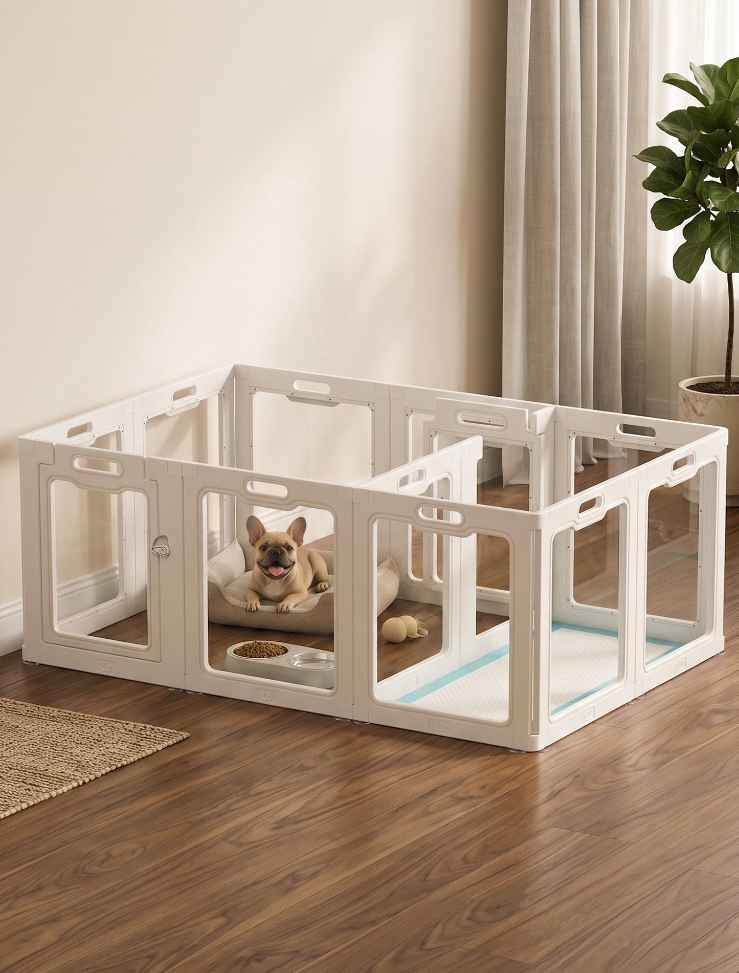 Rossny Dog Puppy Playpen for Indoors, 60-Inch Length Acrylic Pet Playpen White Large-12 Pannels 12