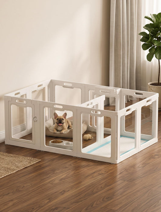 Rossny Dog Puppy Playpen for Indoors, 60-Inch Length Acrylic Pet Playpen White Large-12 Pannels 12