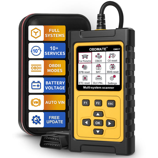 OBD2 Scanner for Porsche, OM817 Full System Diagnostic Tool, 10 Popular Reset Services, Read&Clear Codes, Auto VIN, Battery Test, One-Key I/M Readiness, No Subscriptions Lifetime Update