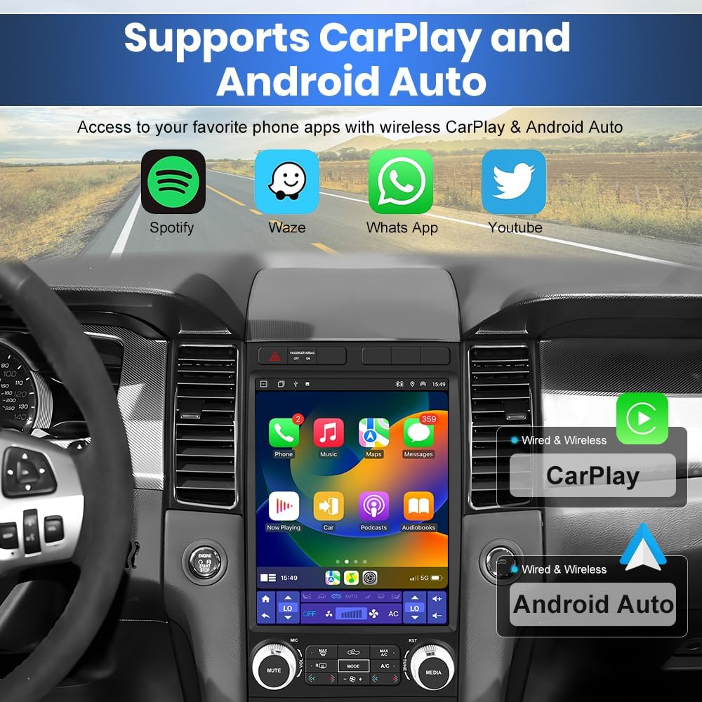 Android 13 Car Radio for Ford Taurus 2012 2013 2014, 12.1 Inch Touch Stereo with Wireless CarPlay & Android Auto, SWC, DSP, GPS,Bluetooth, WiFi, AM,FM [4+64G]