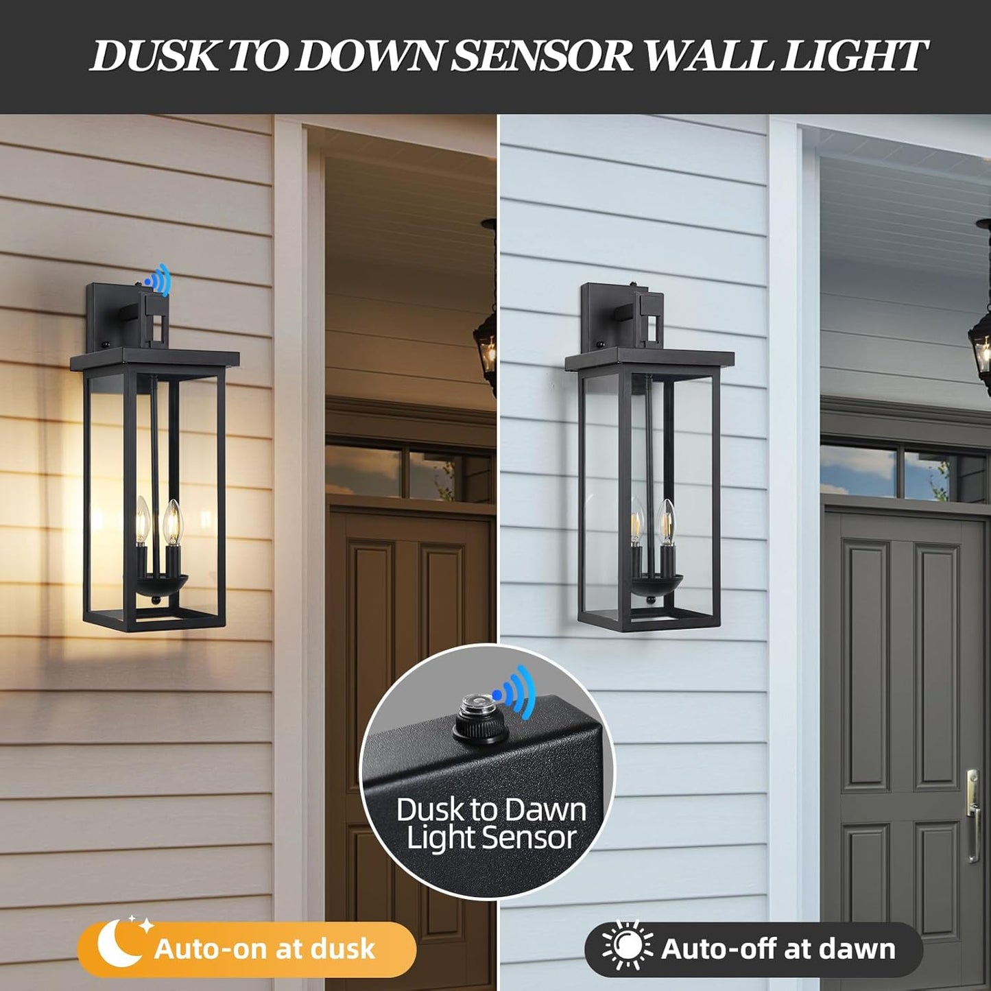 ZSMAIKU 22 Inch Dusk to Dawn Outdoor Lighting,Large Porch Light Outdoor Light Fixture,2 Pack Outdoor Sconce Lights with E12 Base Waterproof 2-Light