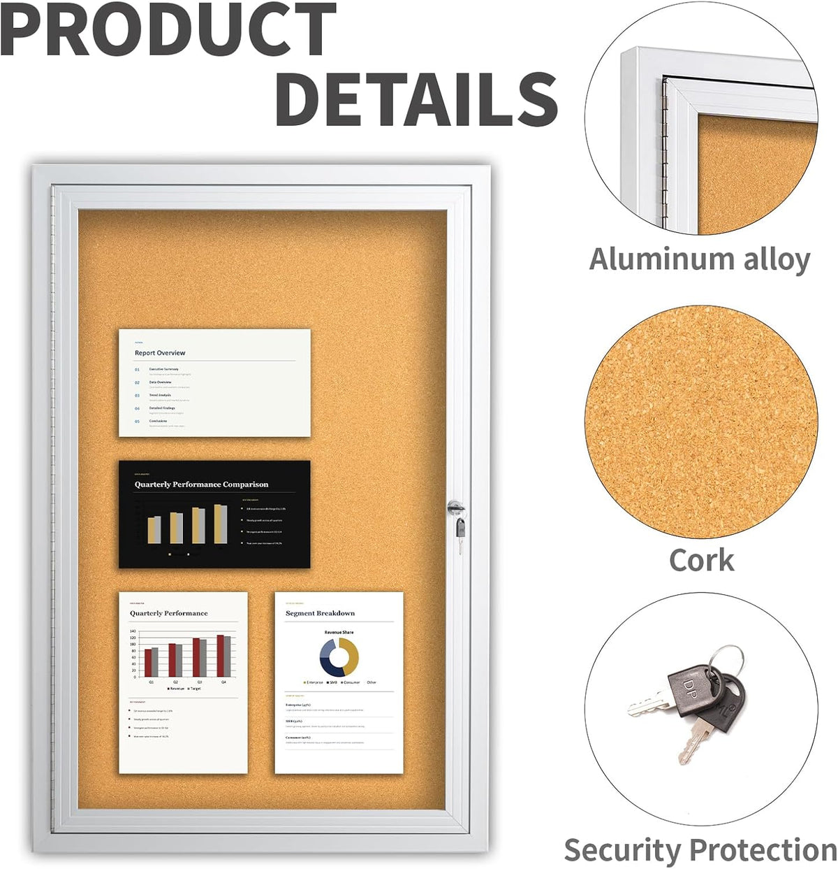 36x24in Outdoor Bulletin Board Weatherproof, Enclosed Cork Board