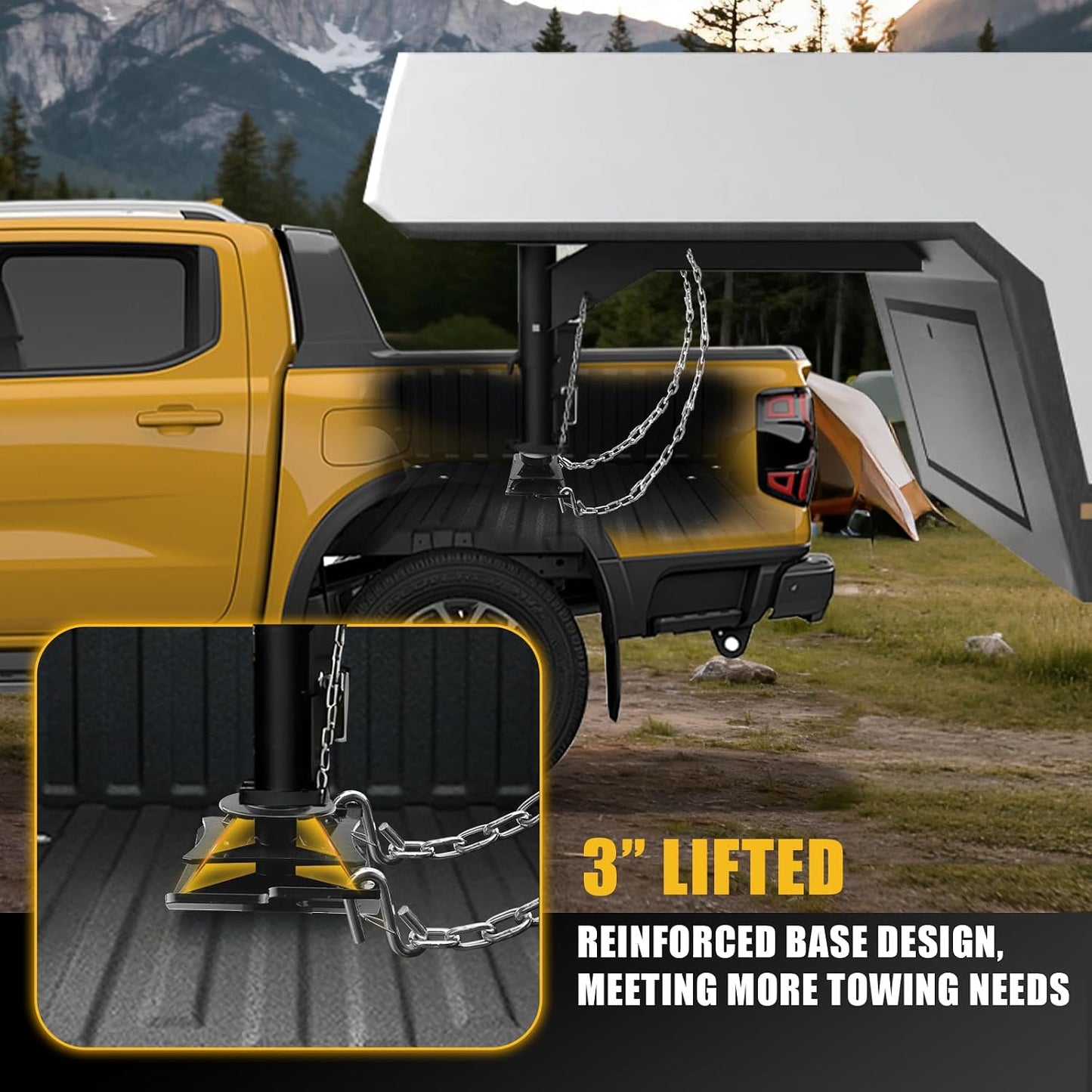 3” Lift 2-5/16" Gooseneck Ball Hitch (Reinforced Base/Ribs), Replace#GNXA2000, 4pcs Anti-tilt PU Washers, Built-in 5th Wheel Lock Holes, Black Matte, 38000lbs 3.0 Inch Lift