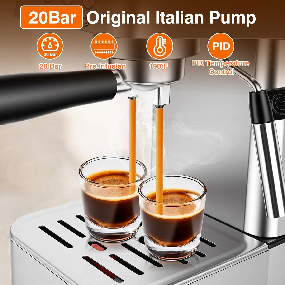 Sorgente 20 Bar Espresso Machine with Milk Frother & Latte Art Kit